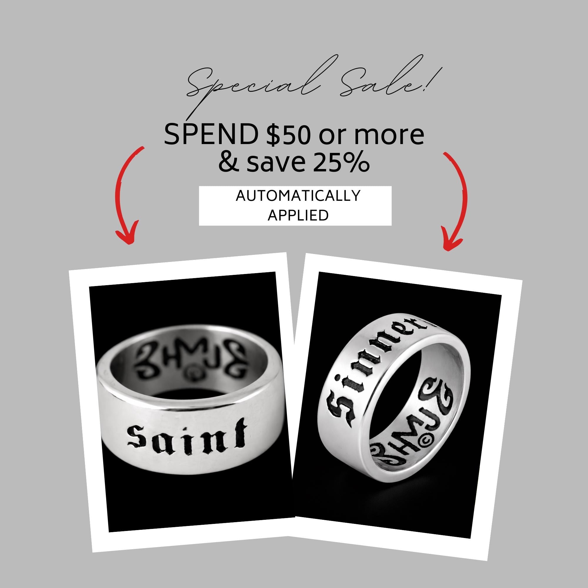Sinner Stainless Steel Biker Ring, Bold Engraved Statement Ring for Men