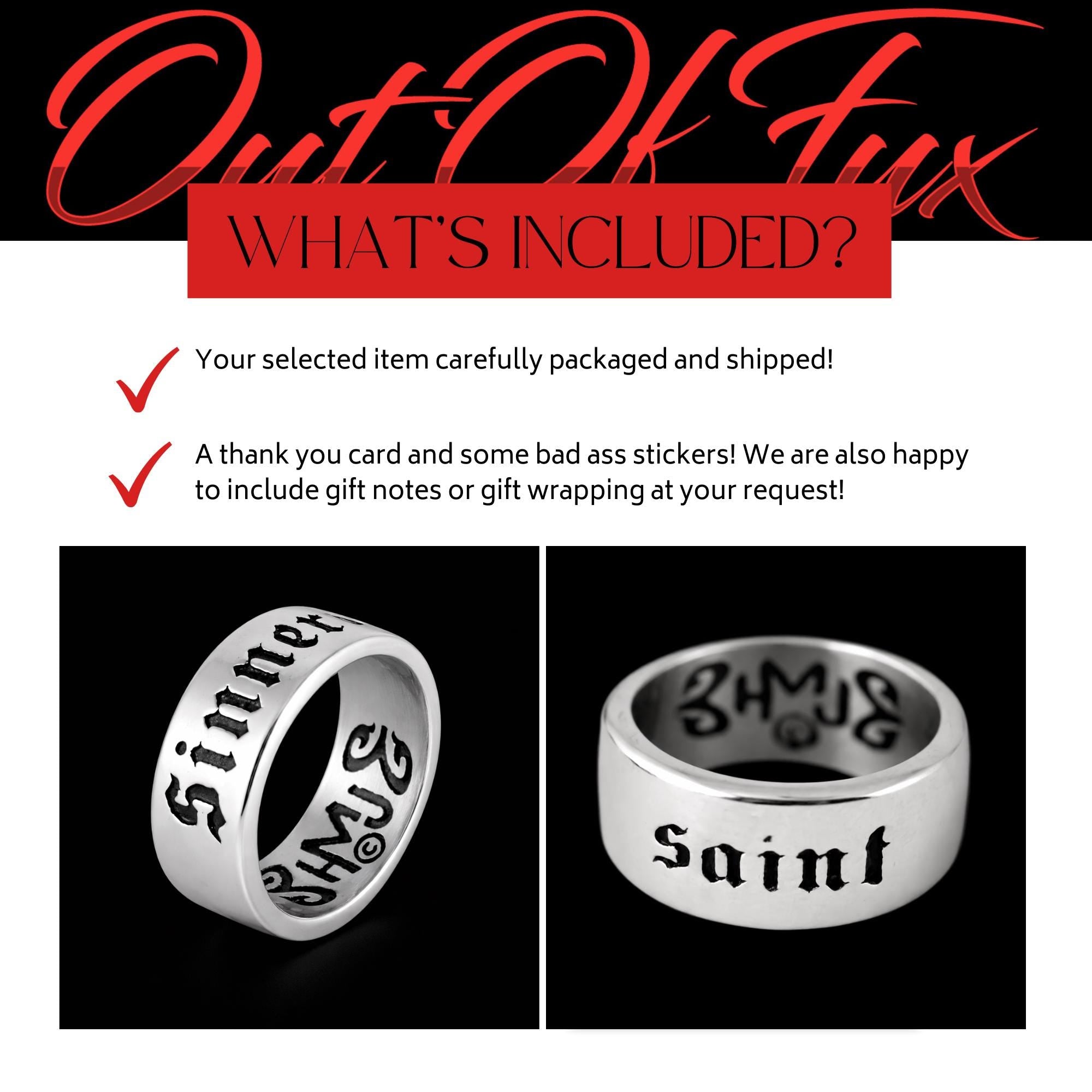 Sinner Stainless Steel Biker Ring, Bold Engraved Statement Ring for Men