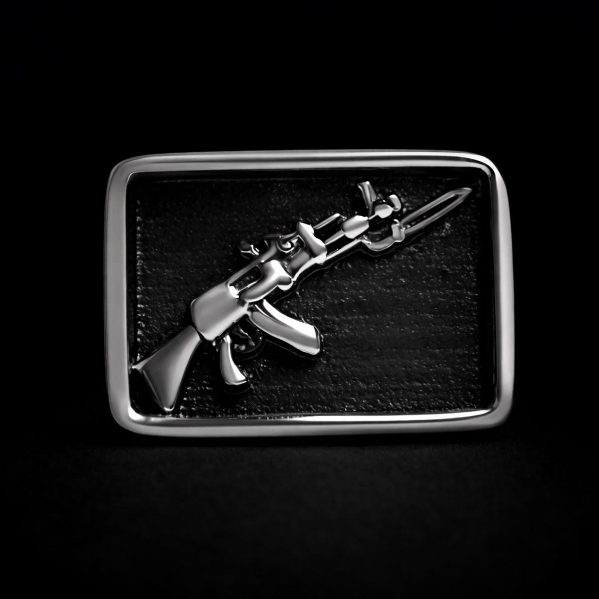 Machine Gun Stainless Steel Ring for Men, Bold 2A Biker Ring with Firearm Design