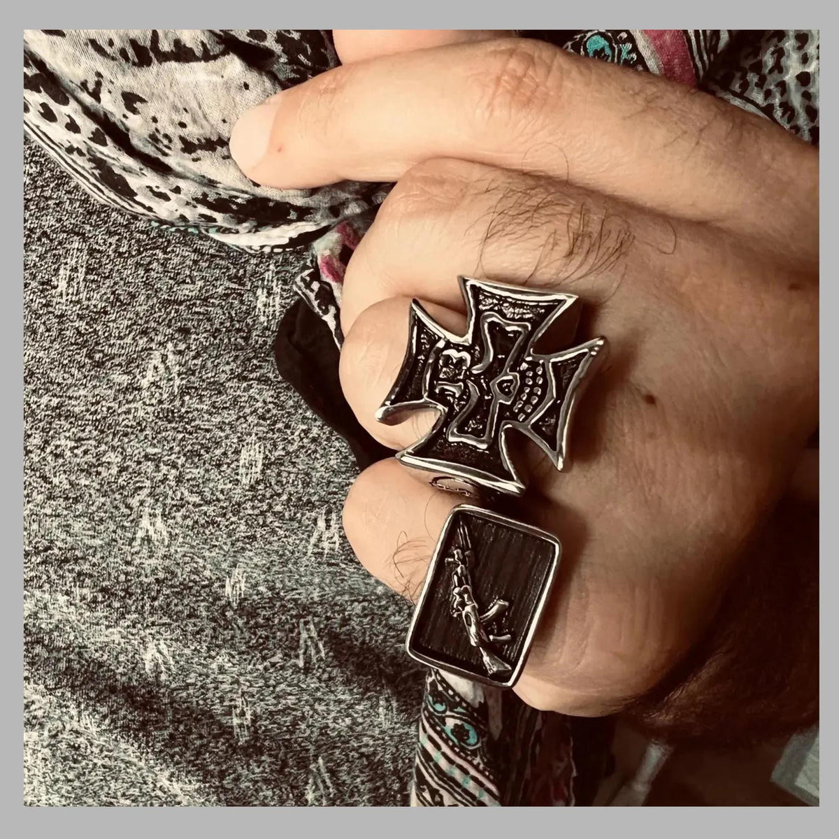 Machine Gun Stainless Steel Ring for Men, Bold 2A Biker Ring with Firearm Design