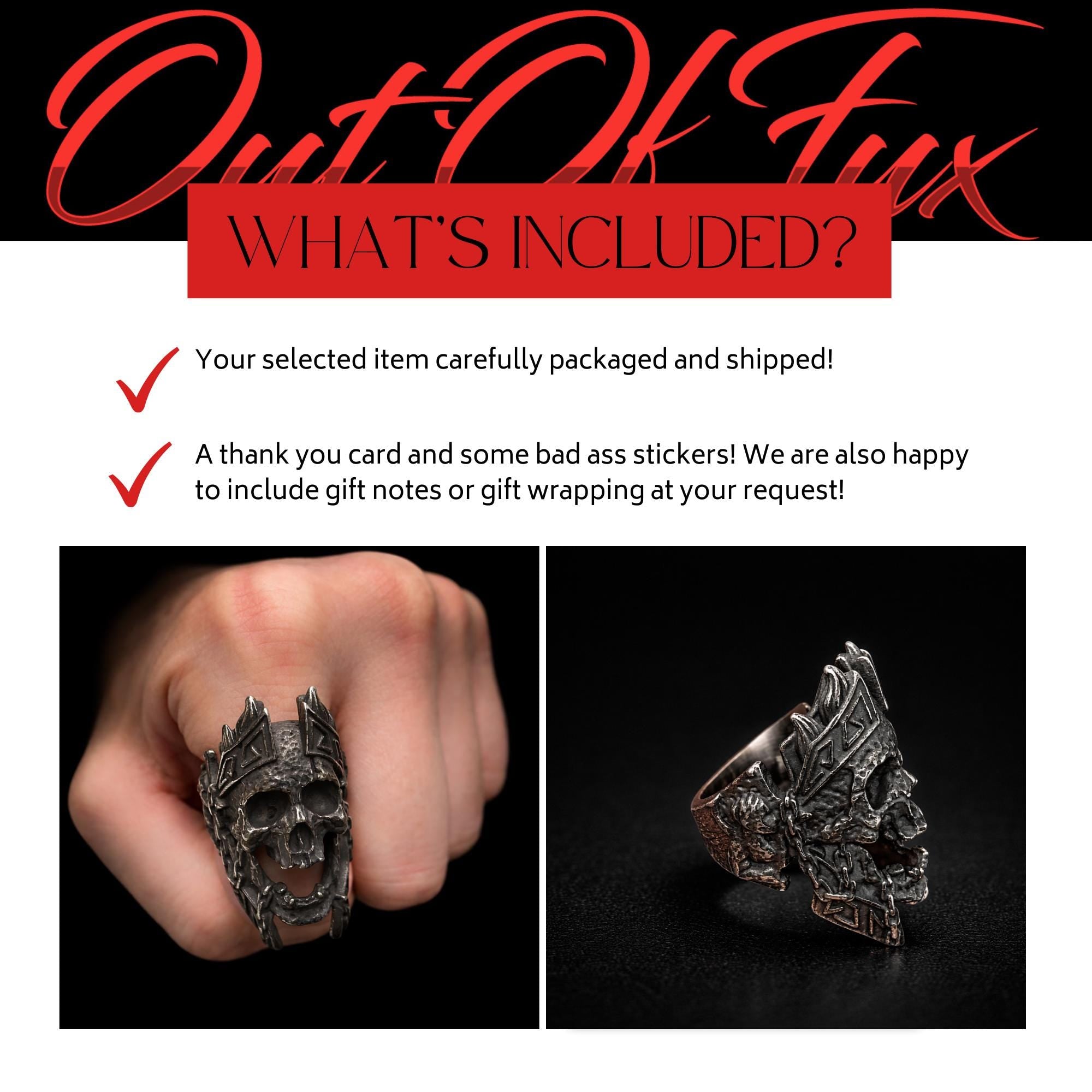 Blackened Stainless Steel Skull Ring for Men, Biker Gothic Statement Ring