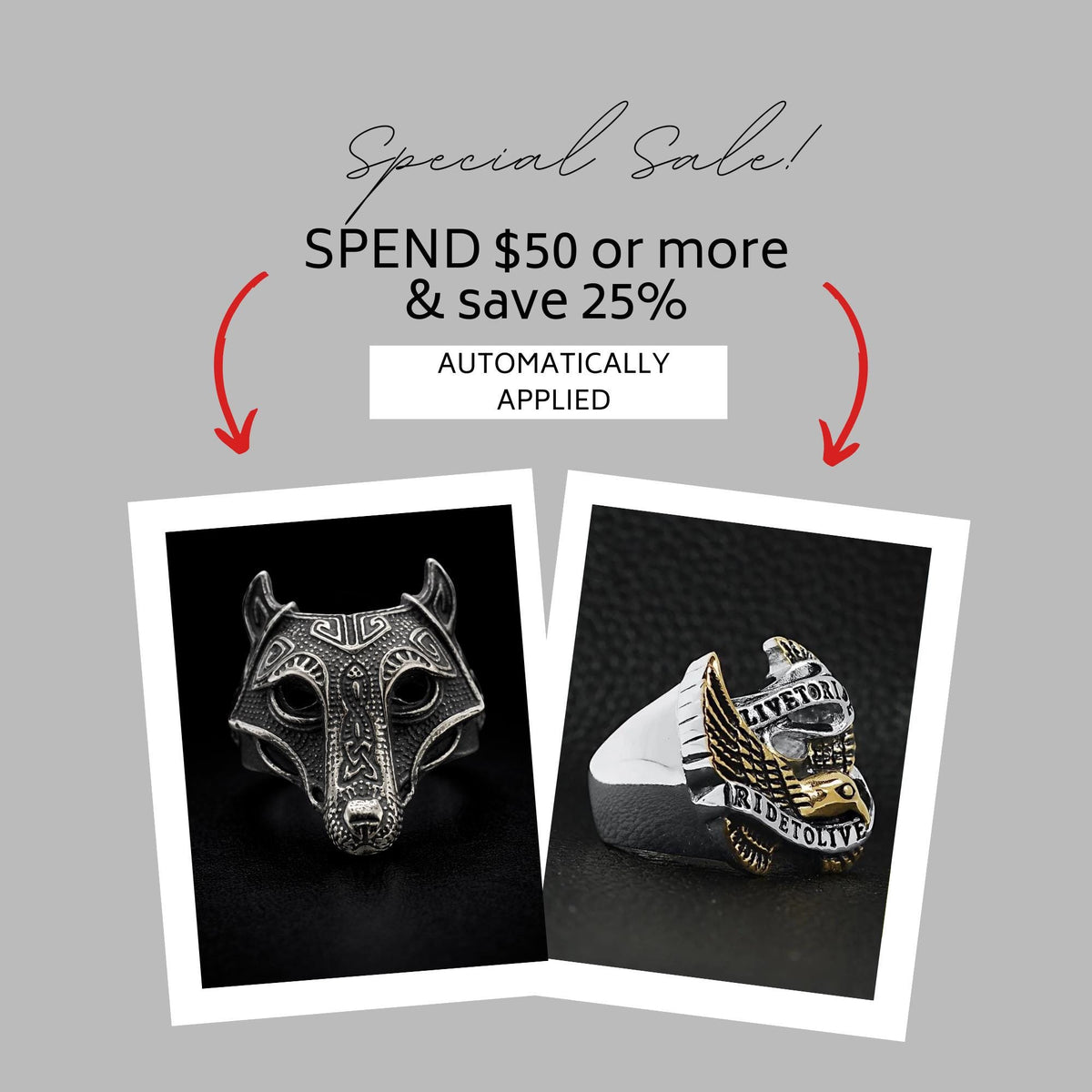 Viking Wolf Head Ring, Bold Stainless Steel Norse Jewelry for Men