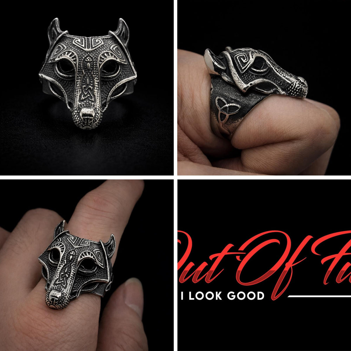 Viking Wolf Head Ring, Bold Stainless Steel Norse Jewelry for Men