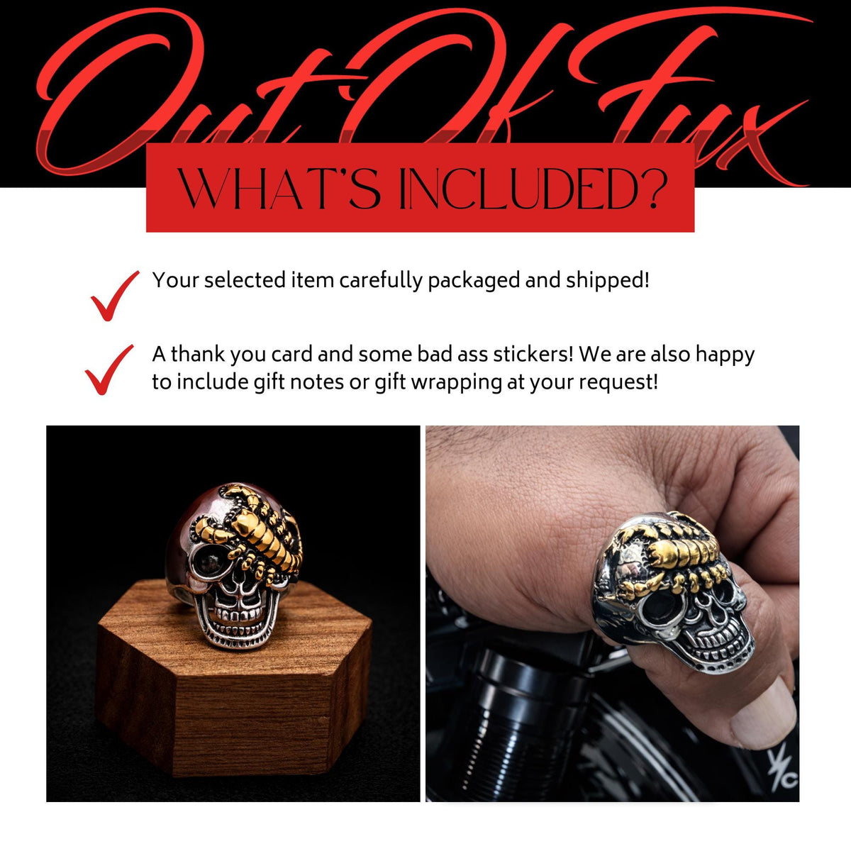 Stainless Steel Biker Skull Ring for Men, Scorpion Motorcycle Statement Ring