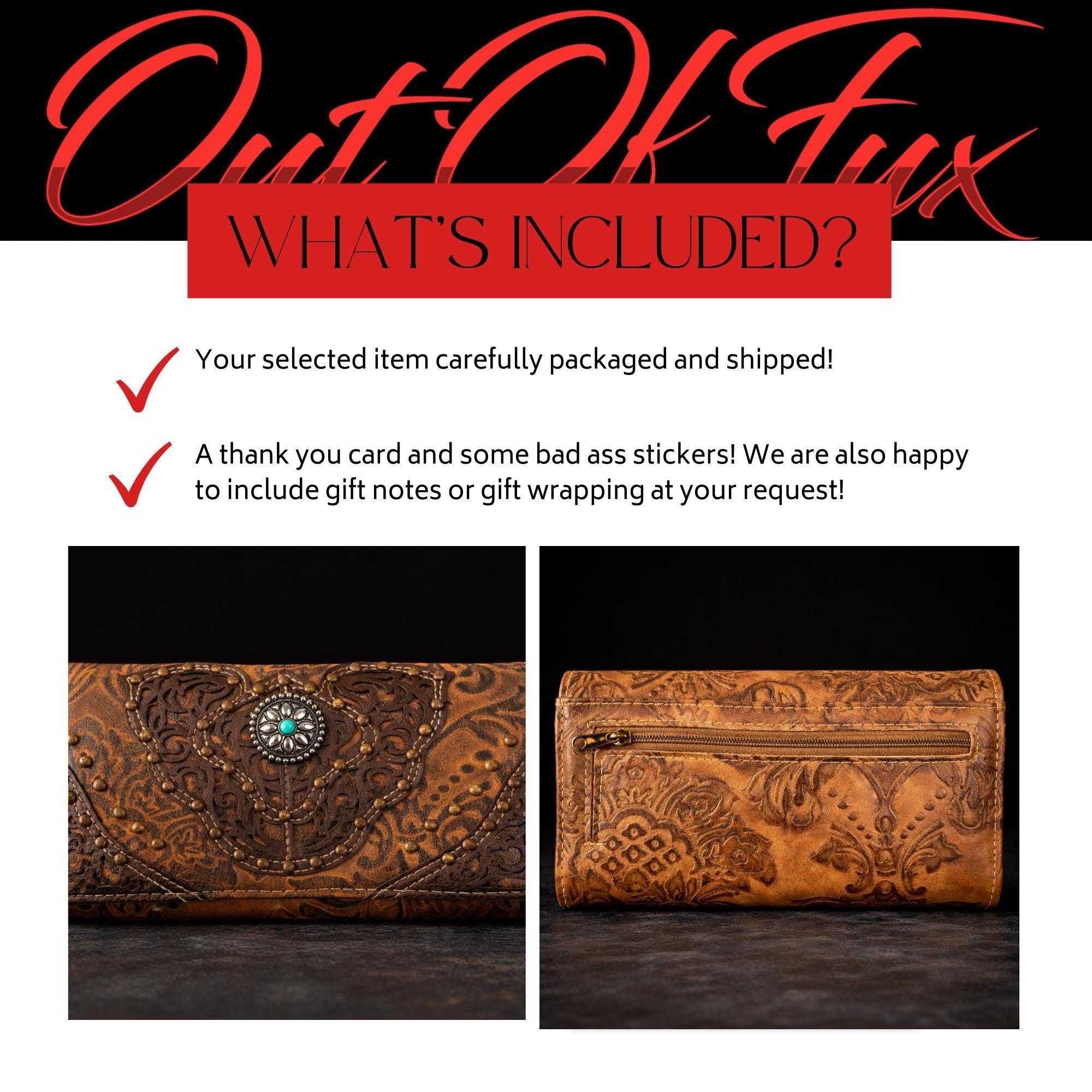 Tooled Western Trifold Wallet Clutch with Crossbody Strap