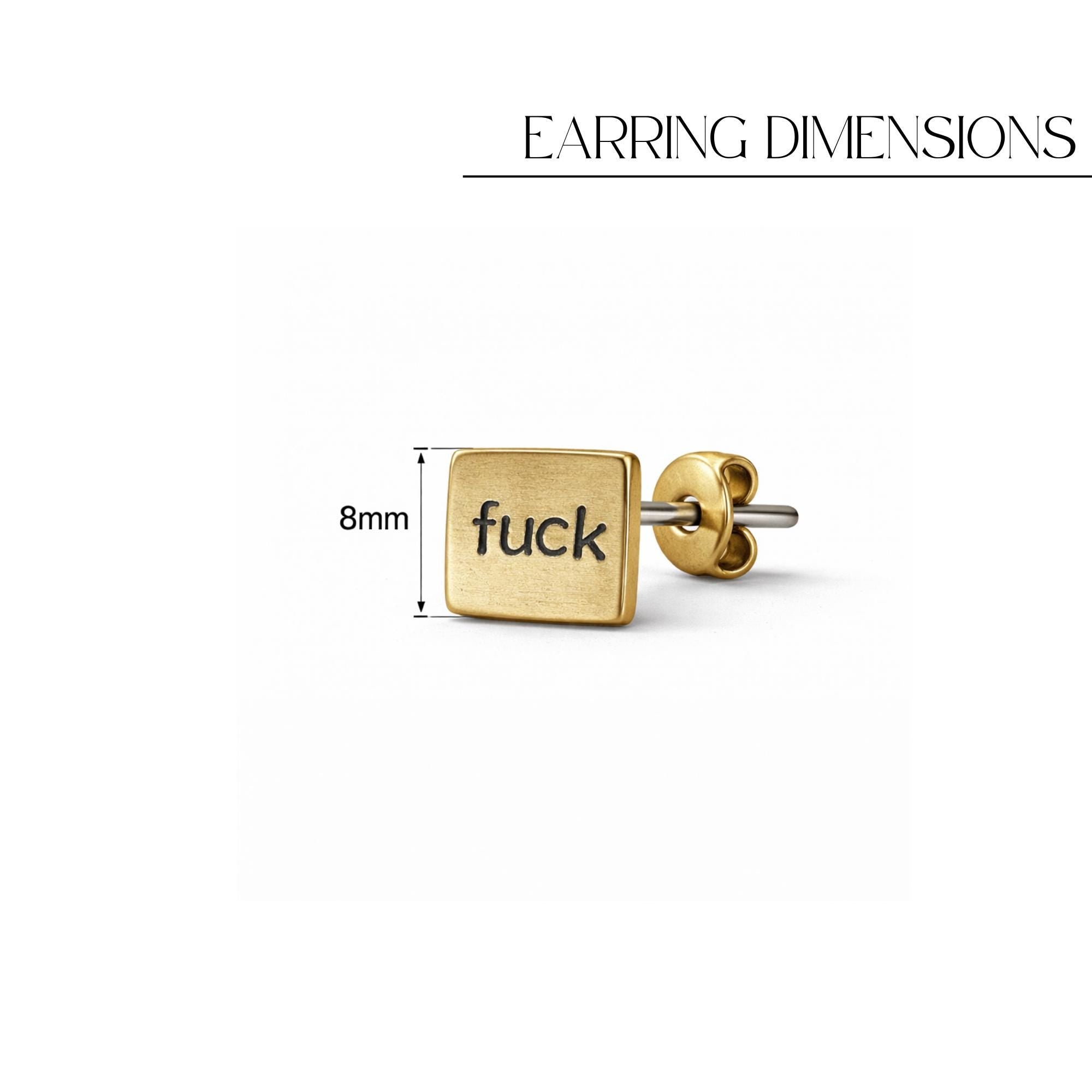 Brushed Brass Fuck Off Stud Earrings, Tiny 8mm Square Studs with Stainless Steel Posts