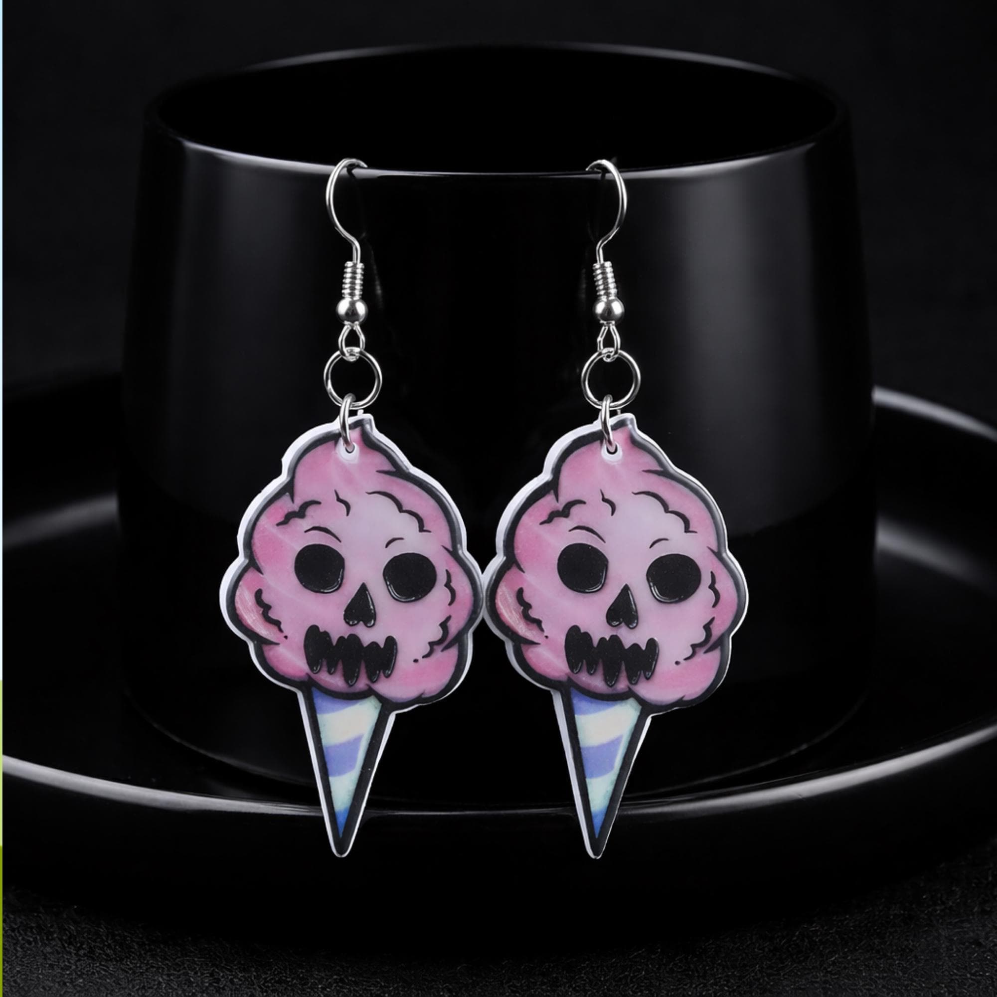 Skull Ice Cream Dangle Earrings, Pastel Goth Acrylic Jewelry