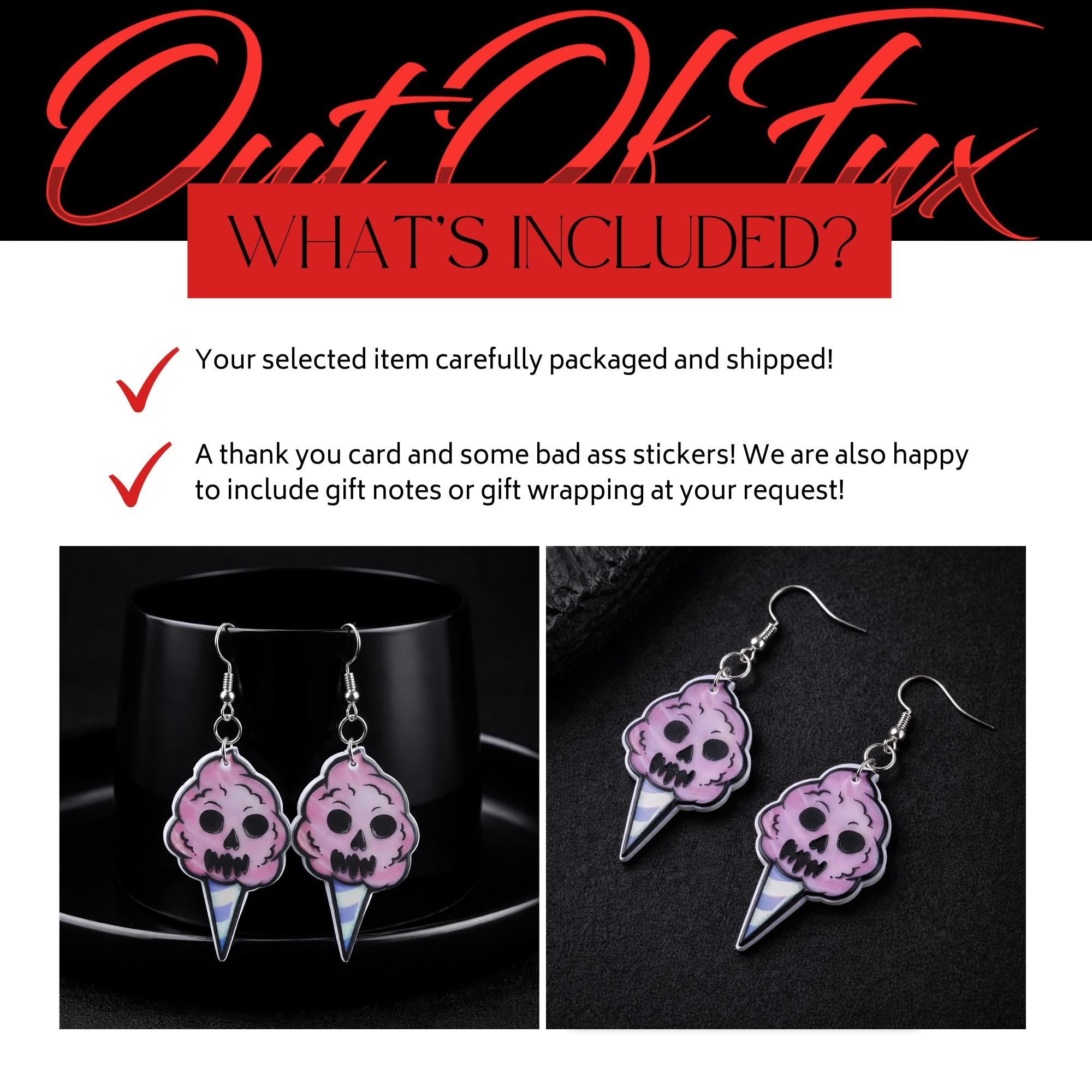 Skull Ice Cream Dangle Earrings, Pastel Goth Acrylic Jewelry
