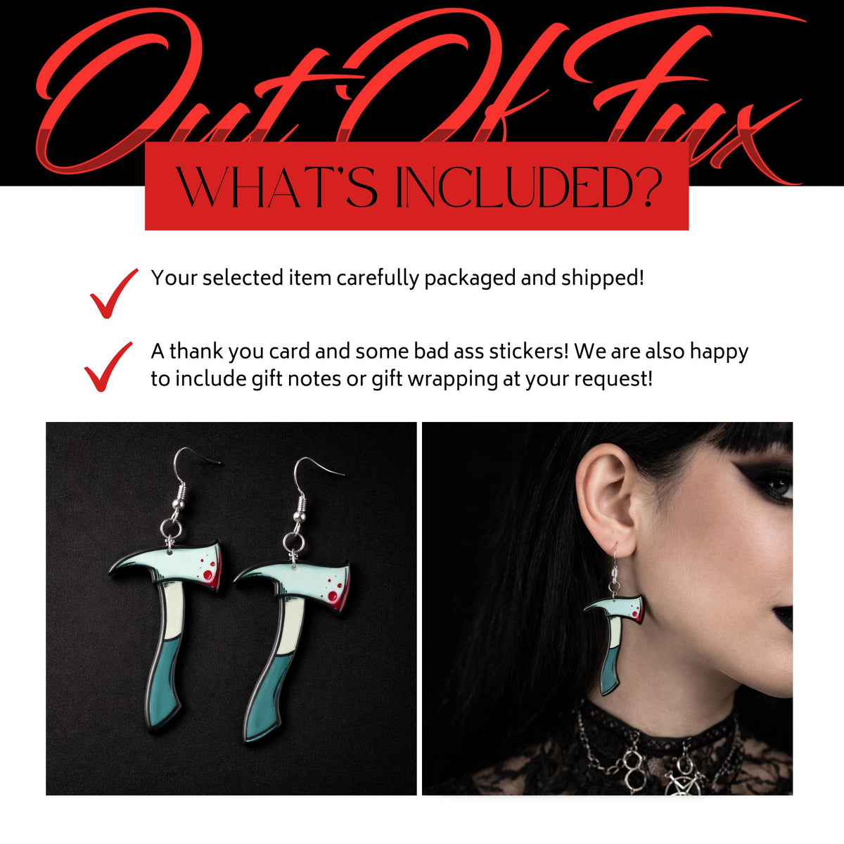 Bloody Axe Dangle Earrings – Horror Halloween Statement Jewelry