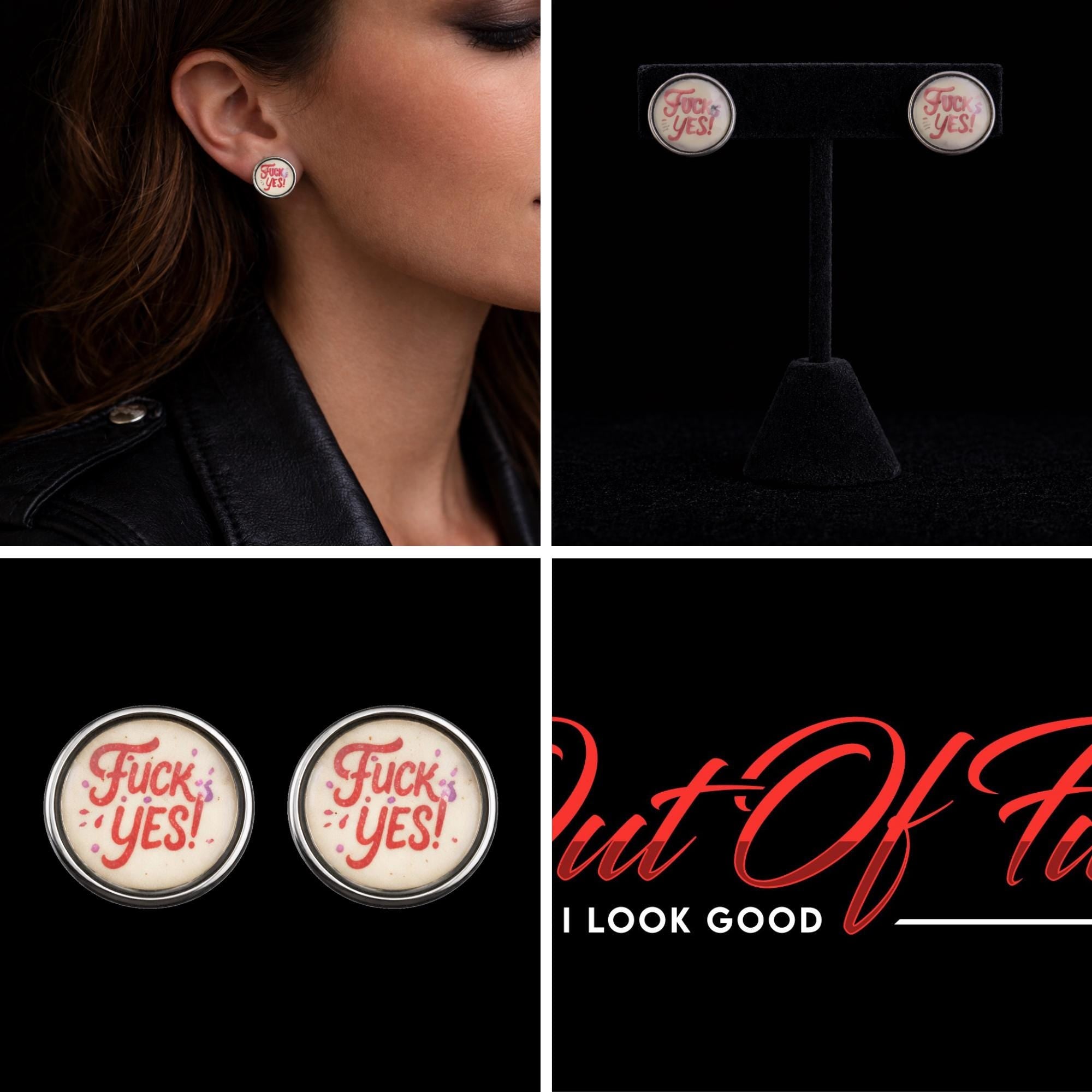 Pink Fuck Yes Stud Earrings, Bold Statement Jewelry for Confident Women