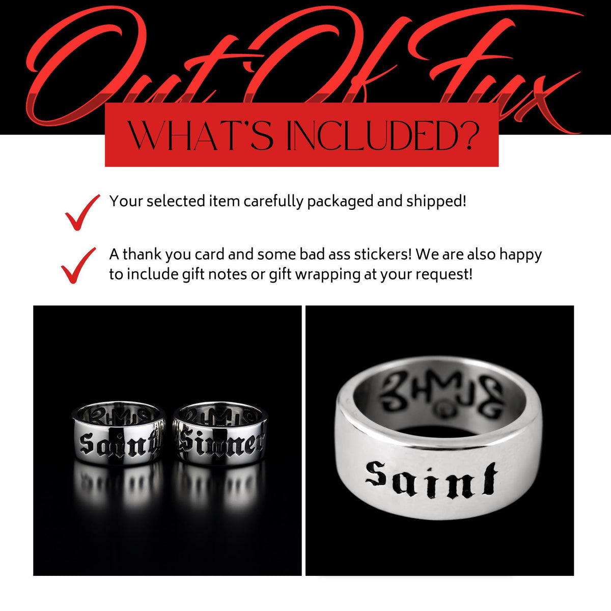 Saint Stainless Steel Biker Ring, Bold Engraved Statement Ring for Men