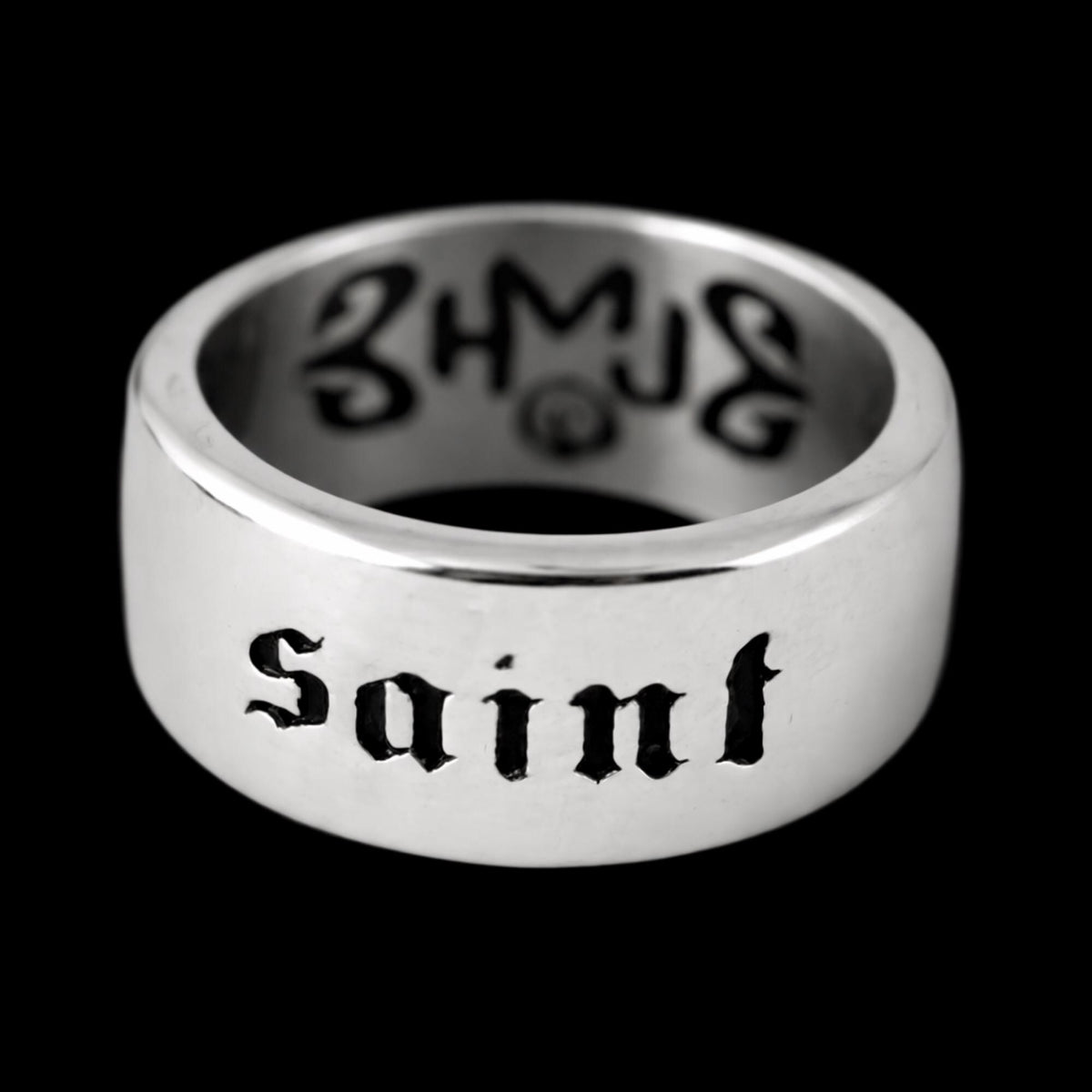 Saint Stainless Steel Biker Ring, Bold Engraved Statement Ring for Men