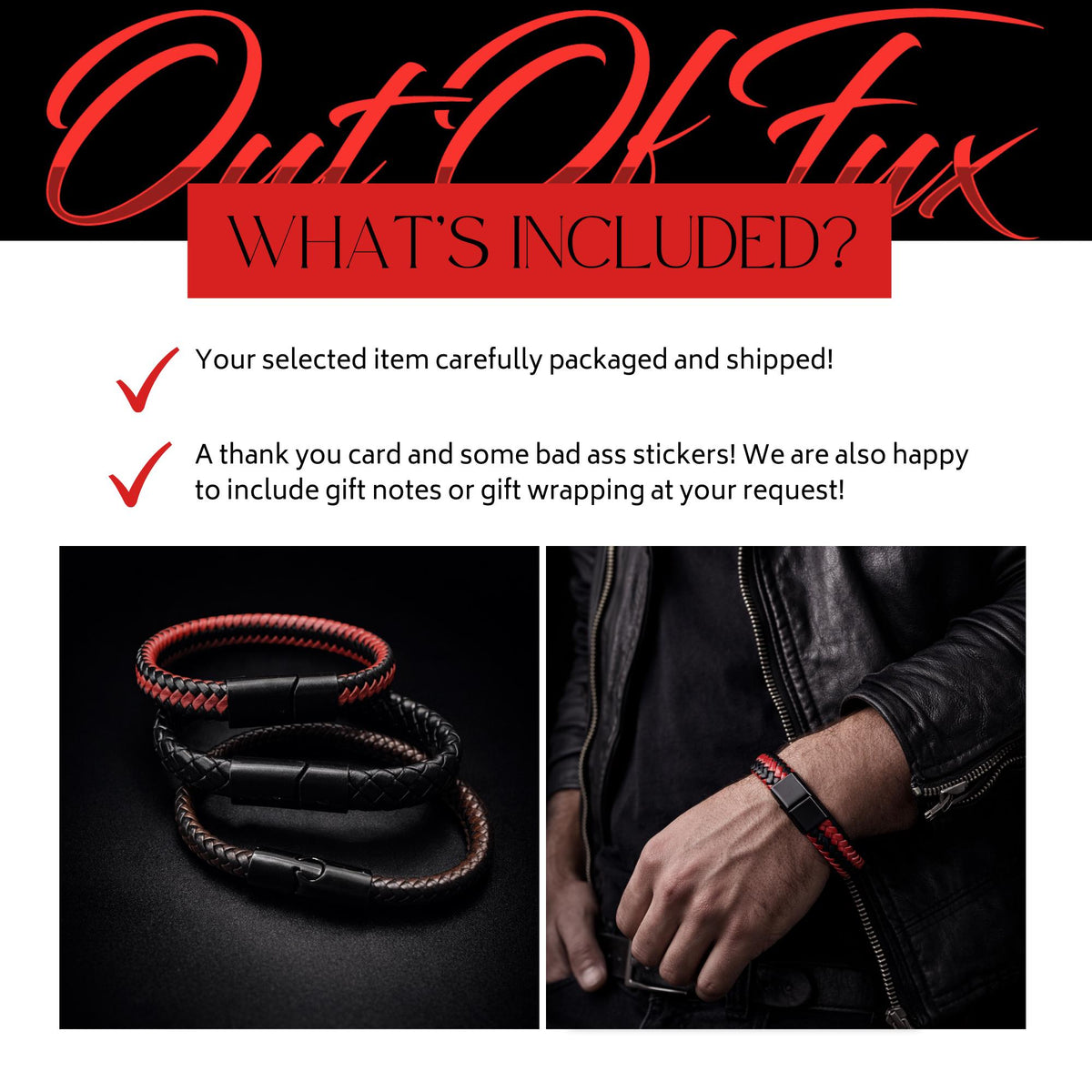 Braided Leather Bracelet for Men, Biker Style Genuine Leather Wristband with Steel Clasp