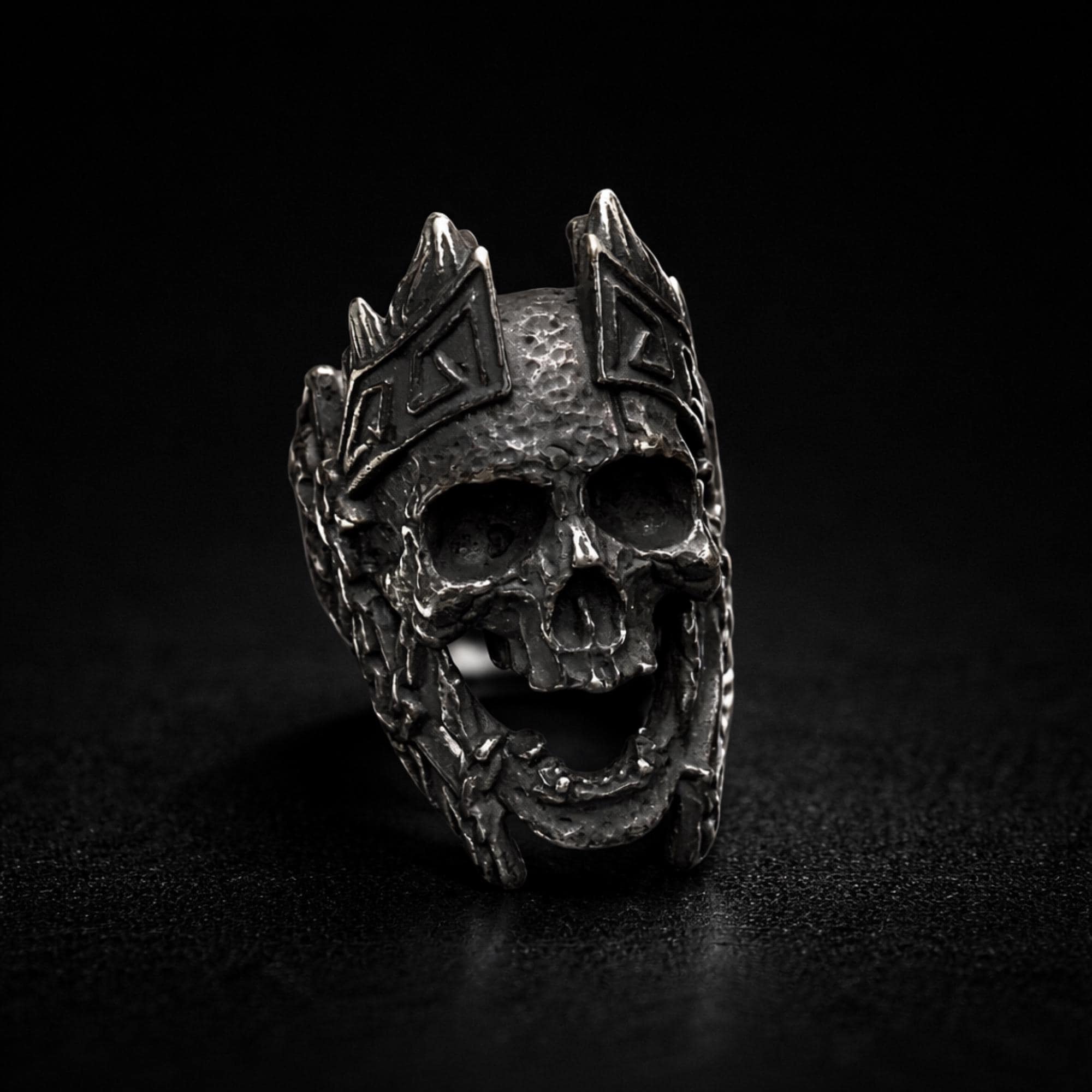 Blackened Stainless Steel Skull Ring for Men, Biker Gothic Statement Ring
