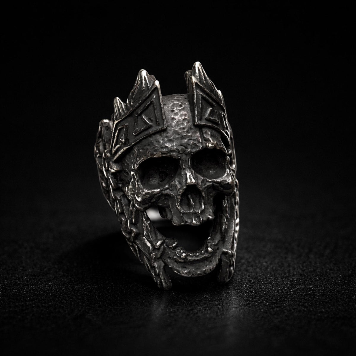 Blackened Stainless Steel Skull Ring for Men, Biker Gothic Statement Ring