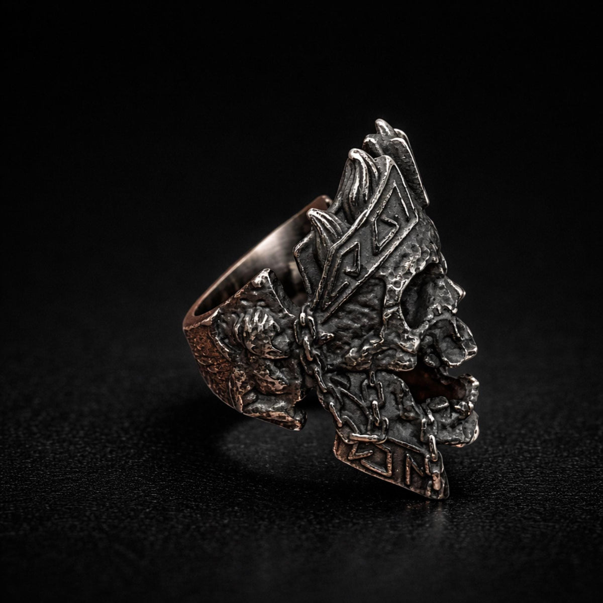 Blackened Stainless Steel Skull Ring for Men, Biker Gothic Statement Ring