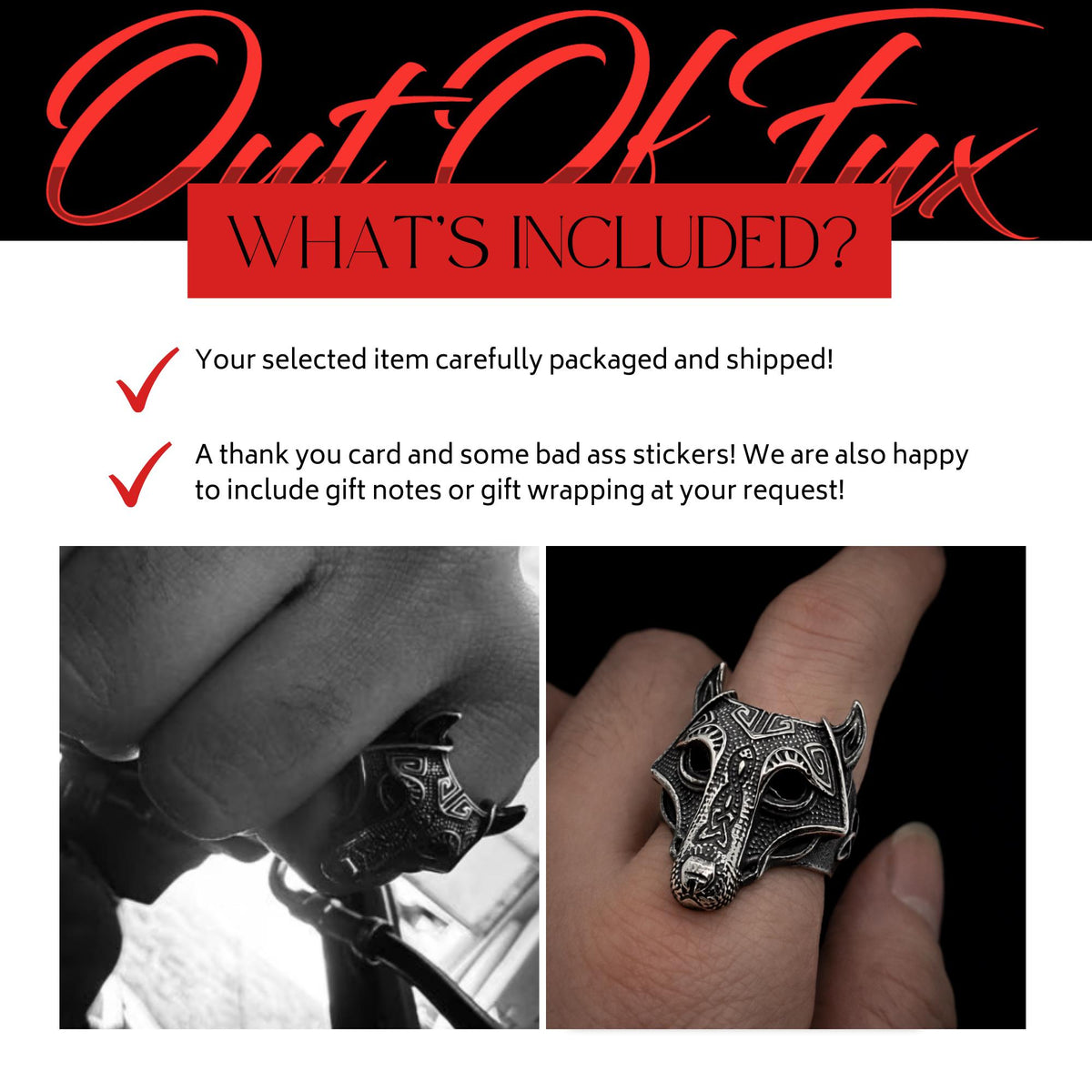 Viking Wolf Head Ring, Bold Stainless Steel Norse Jewelry for Men