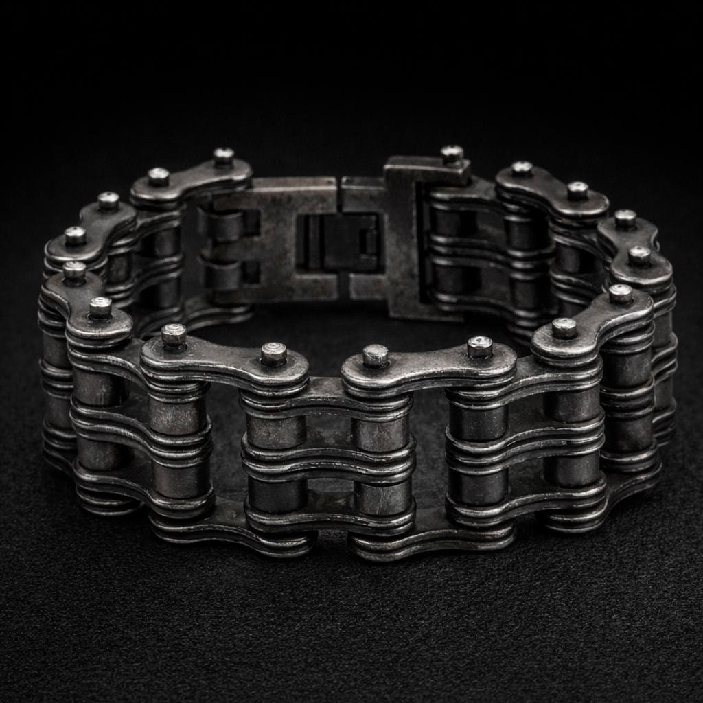 Heavy Gunmetal Biker Bracelet: Stainless Steel Chain Design for Men