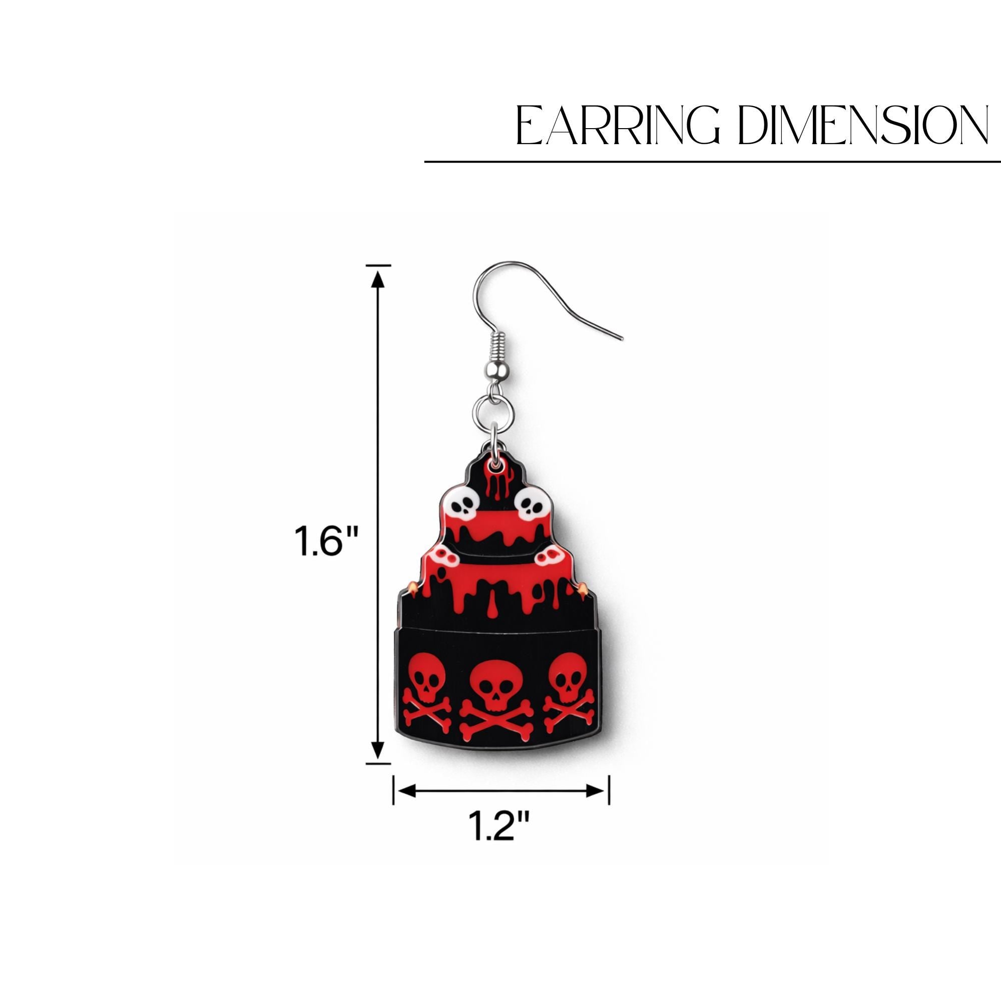 Goth Cake Skull Earrings, Double Sided Acrylic Dangle with Stainless Steel Hooks