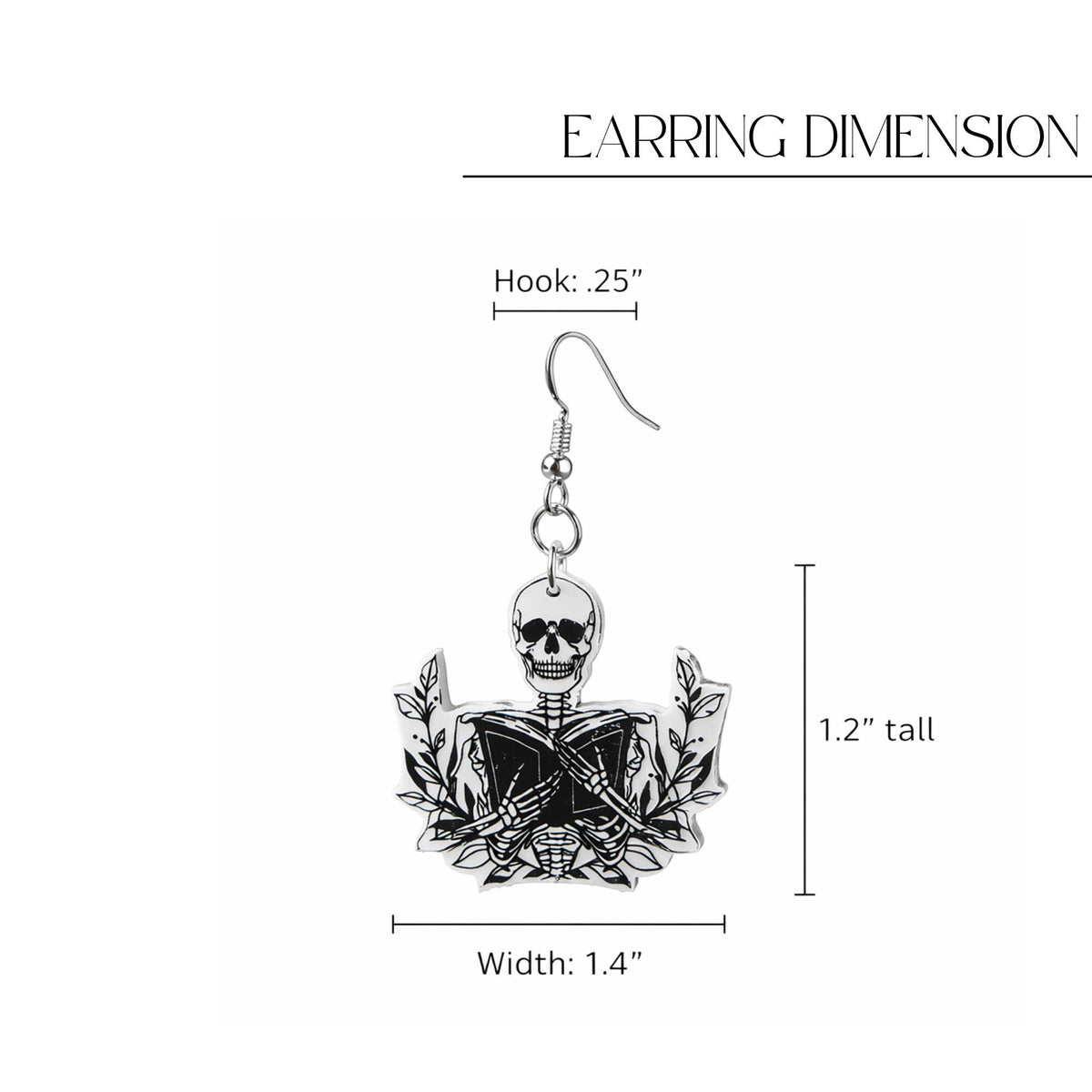 Skeleton Reading Book Earrings, Gothic Bookish Skull Dangles