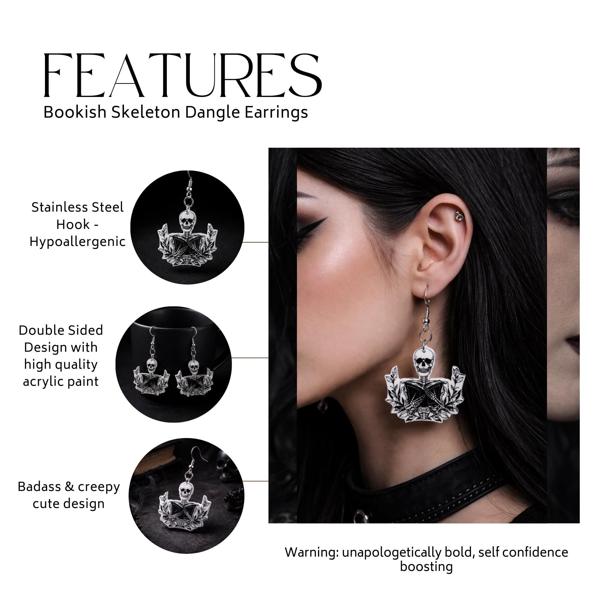 Gothic Skull Dangle Earrings: Vampire Goth Jewelry