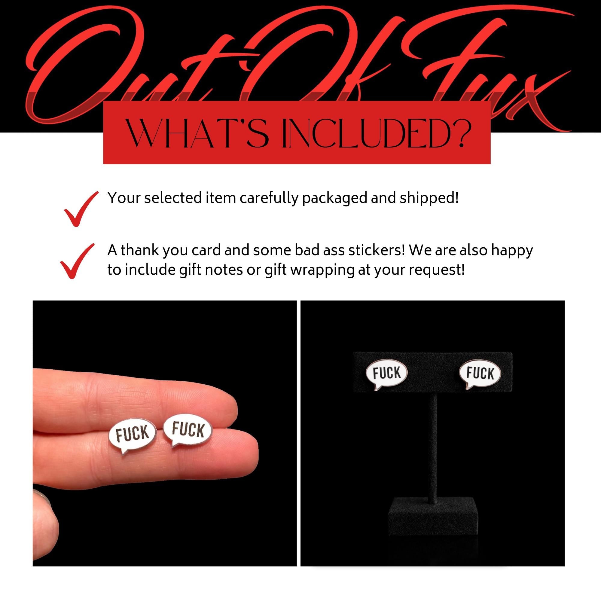 Fuck Stud Earrings: Stainless Steel, Quirky Jewelry