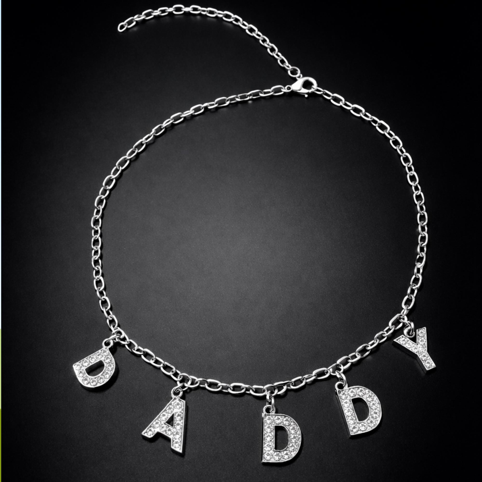 Silver Daddy Necklace with CZ Stones, Stainless Steel Statement Chain for Layered Nightlife Looks