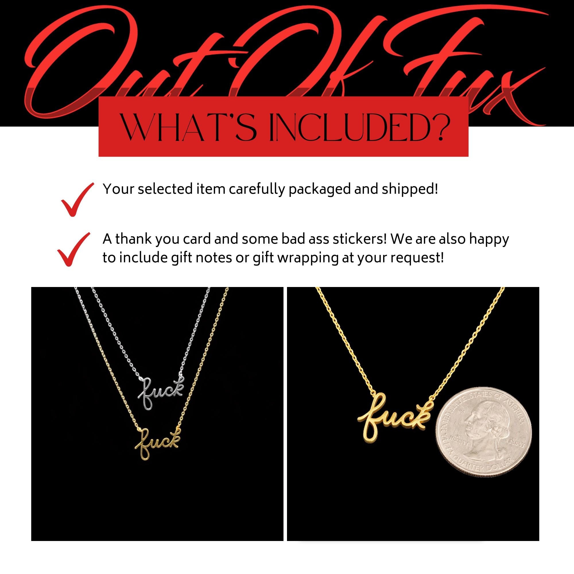 Fuck Script Necklace: 18K Gold Stainless Steel Bachelorette Gift