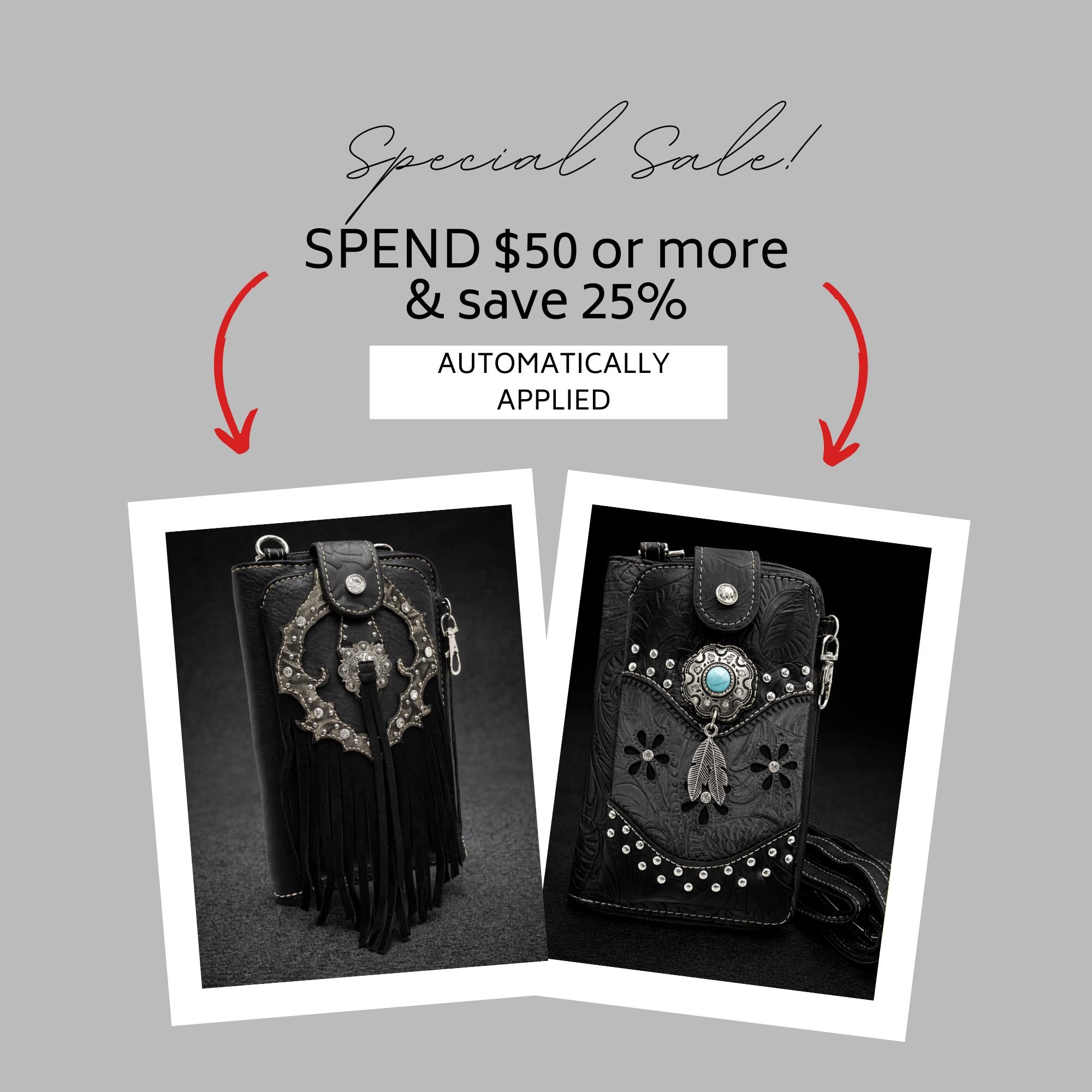 Black Leather Western Fringe Phone Wallet Crossbody, Cowgirl Statement Accessory