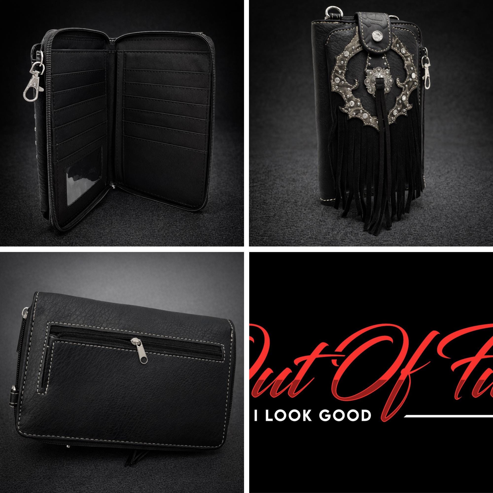 Black Leather Western Fringe Phone Wallet Crossbody, Cowgirl Statement Accessory