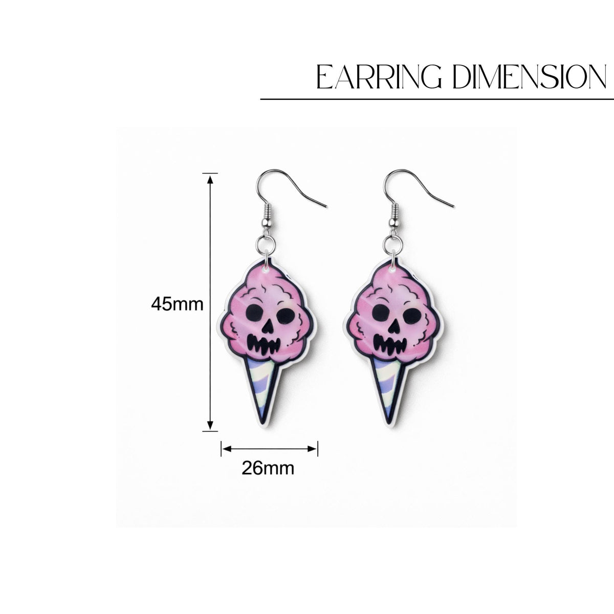 Skull Ice Cream Dangle Earrings, Pastel Goth Acrylic Jewelry