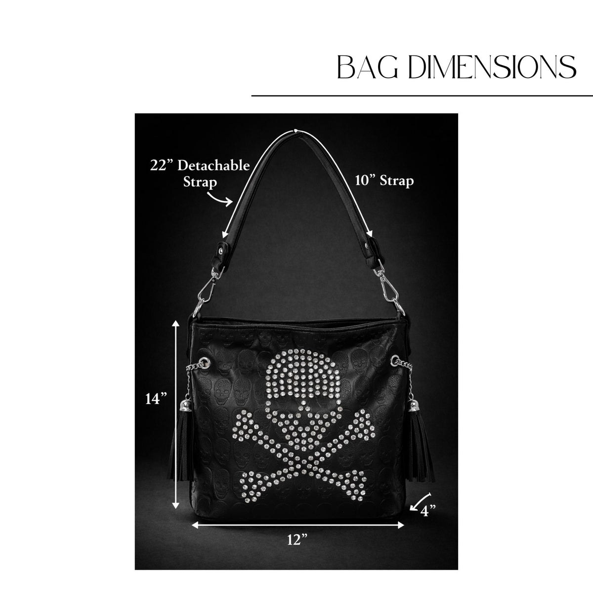 Skull Crossbody Embossed Faux Leather Rhinestone Skull Purse, Biker Chic Gothic Handbag