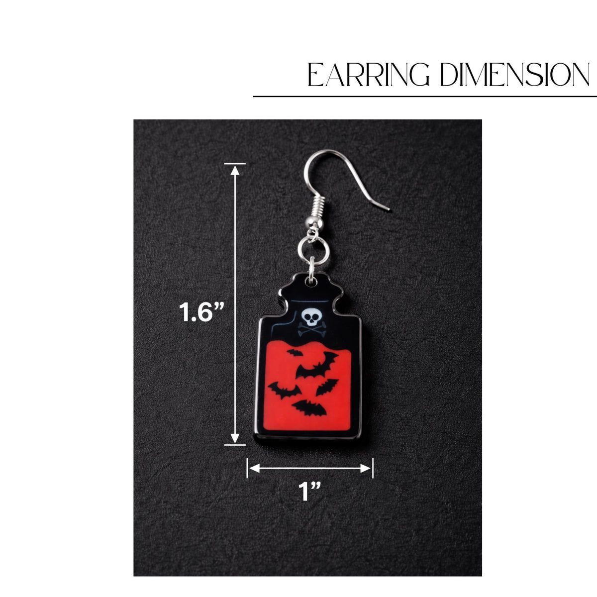 Red and Black Poison Bottle Earrings, Gothic Spooky Dangle Jewelry