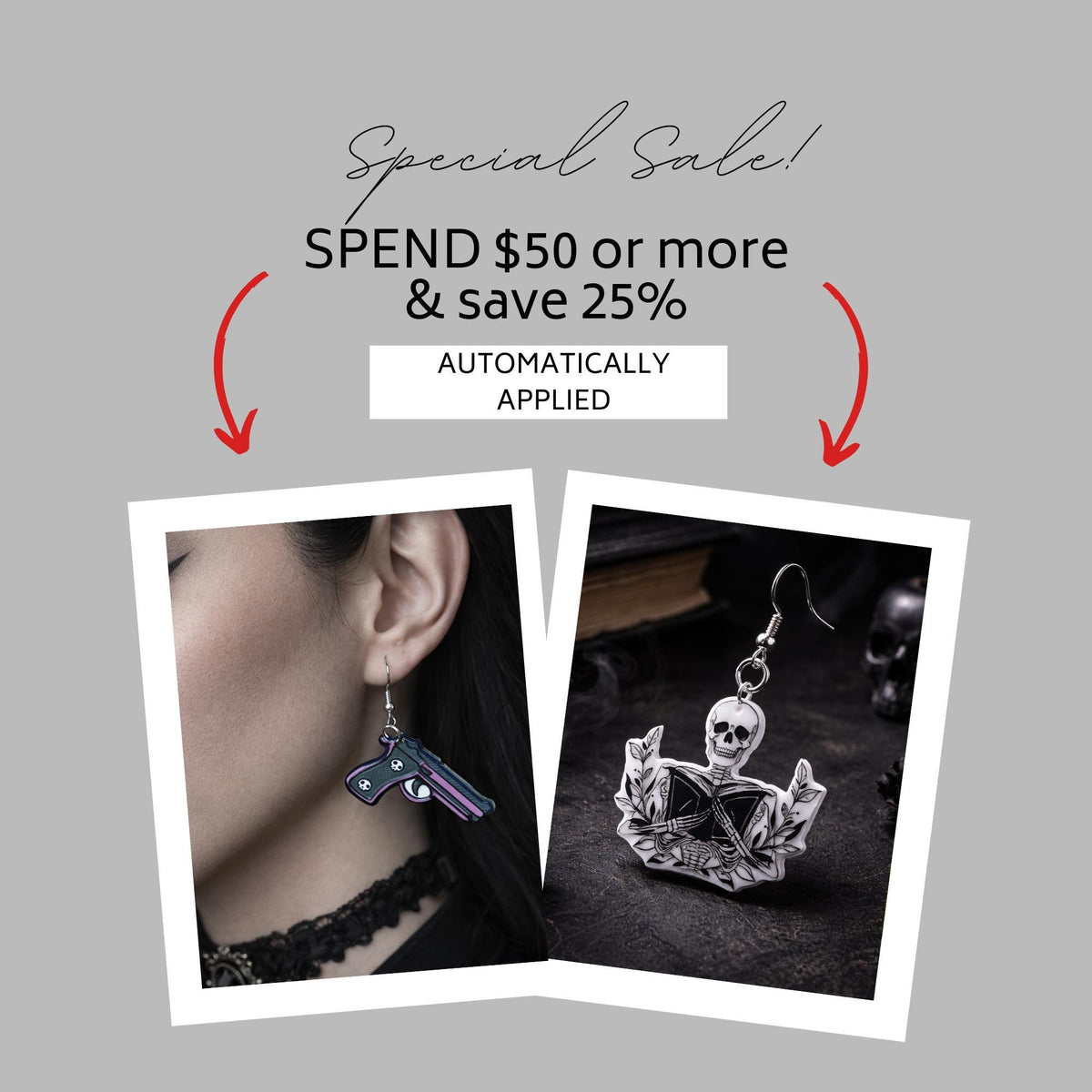 Skeleton Reading Book Earrings, Gothic Bookish Skull Dangles