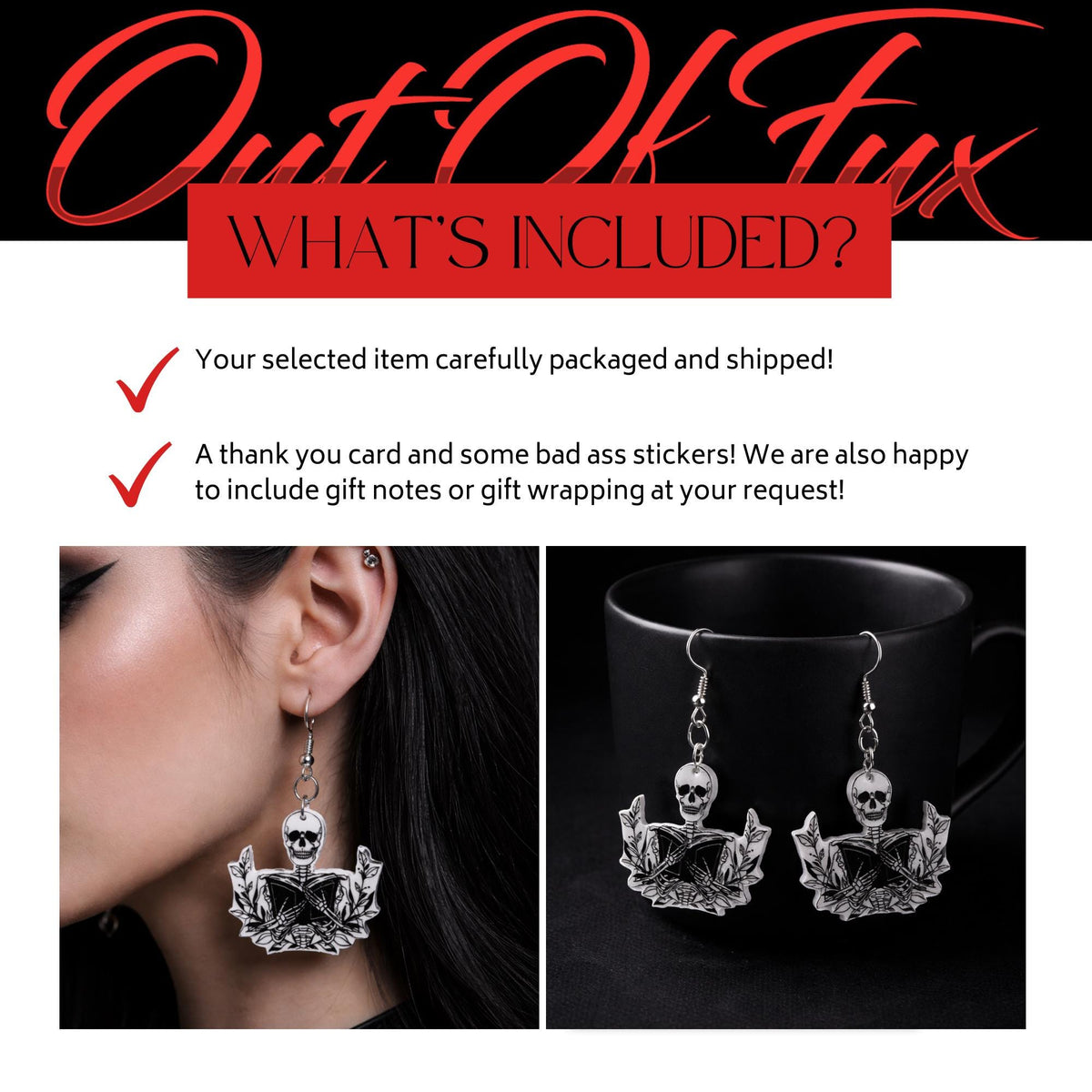Skeleton Reading Book Earrings, Gothic Bookish Skull Dangles