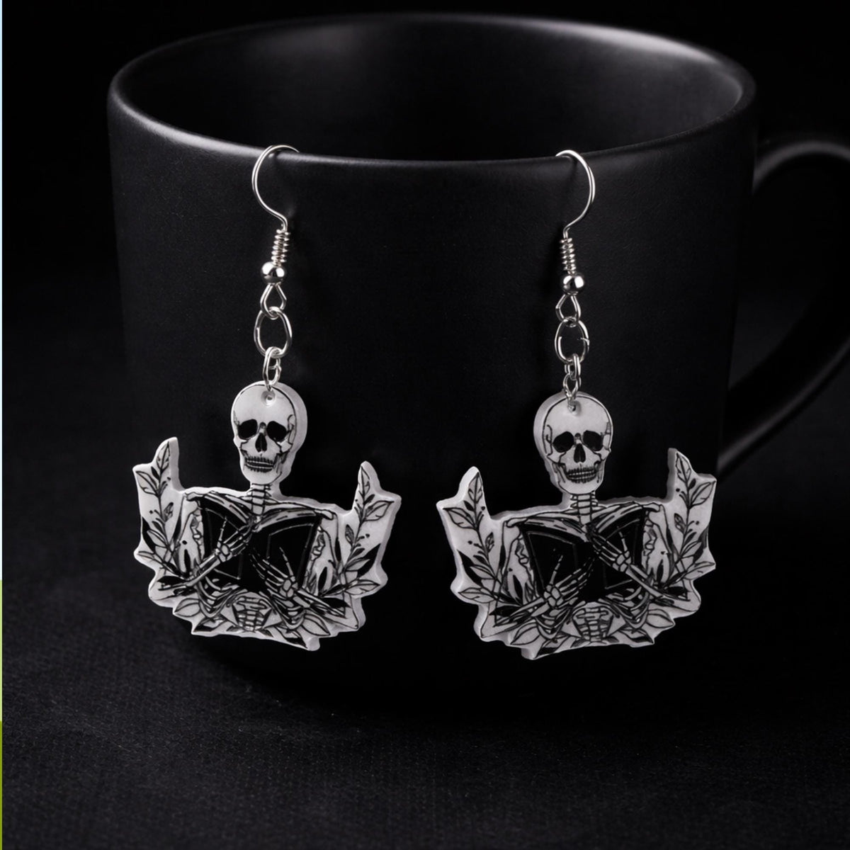 Skeleton Reading Book Earrings, Gothic Bookish Skull Dangles
