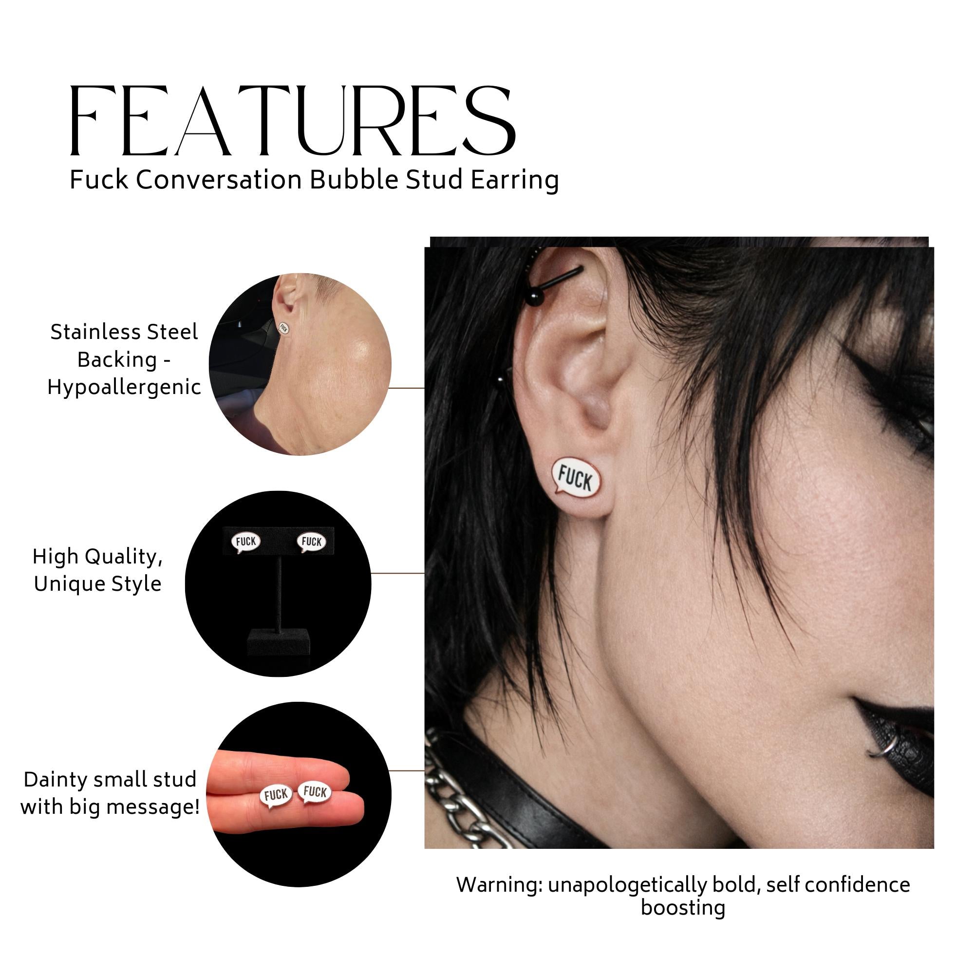 Fuck Stud Earrings: Stainless Steel, Quirky Jewelry