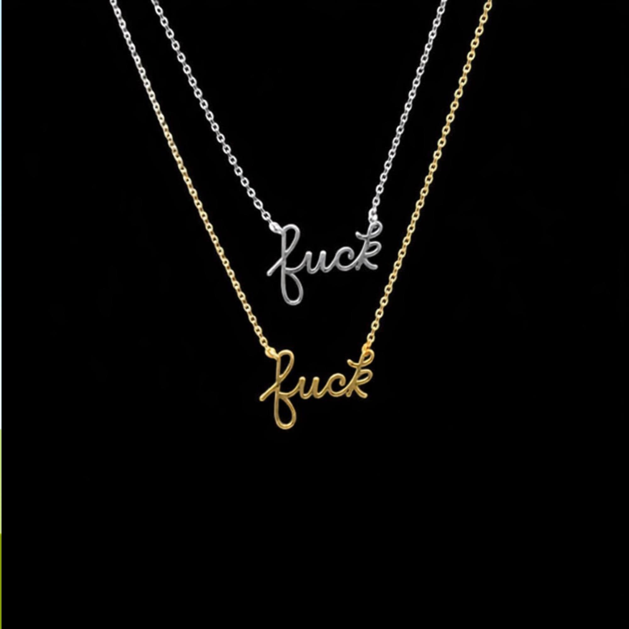 Fuck Script Necklace: 18K Gold Stainless Steel Bachelorette Gift