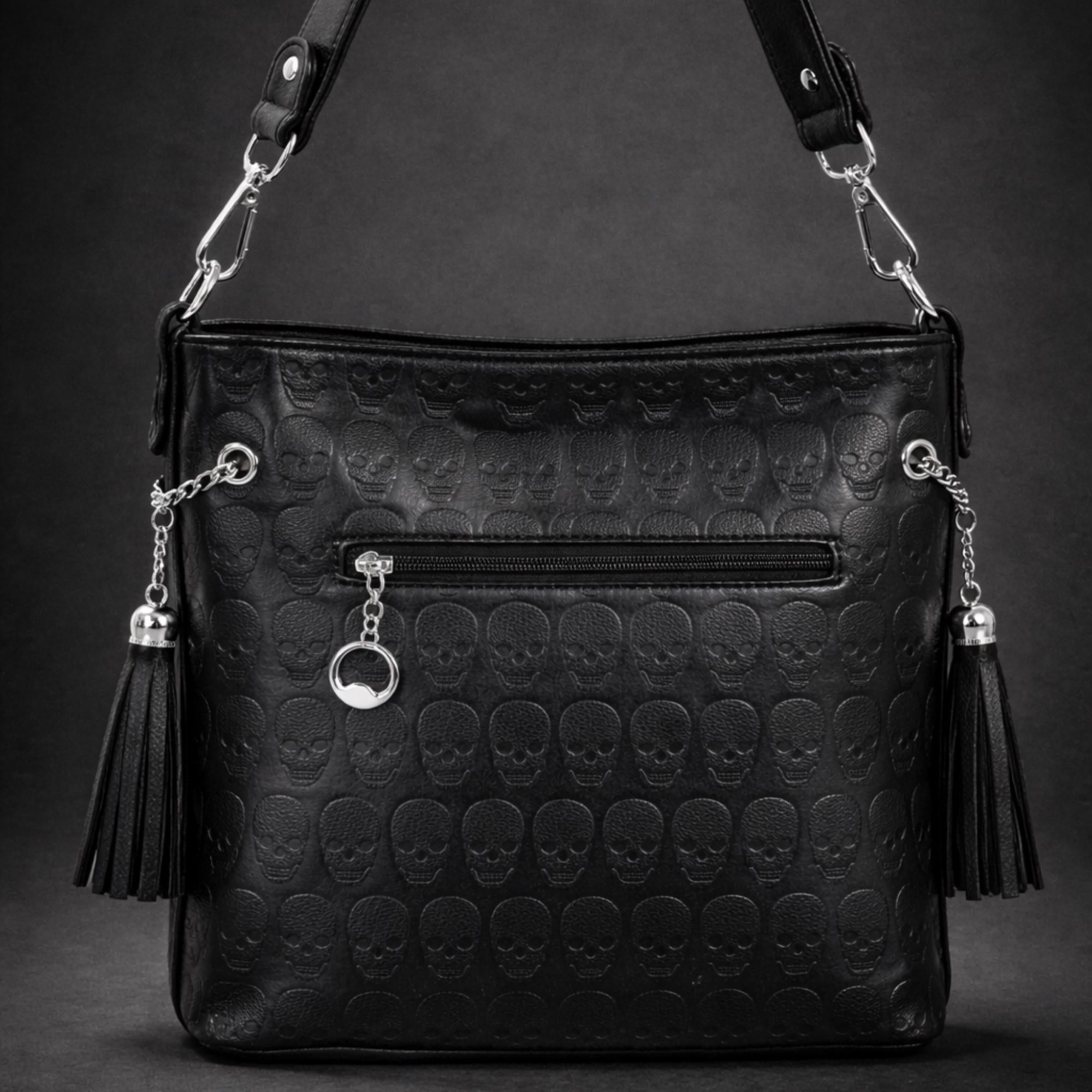 Skull Crossbody54 Embossed Faux Leather Rhinestone Skull Purse, Biker Chic Gothic Handbag