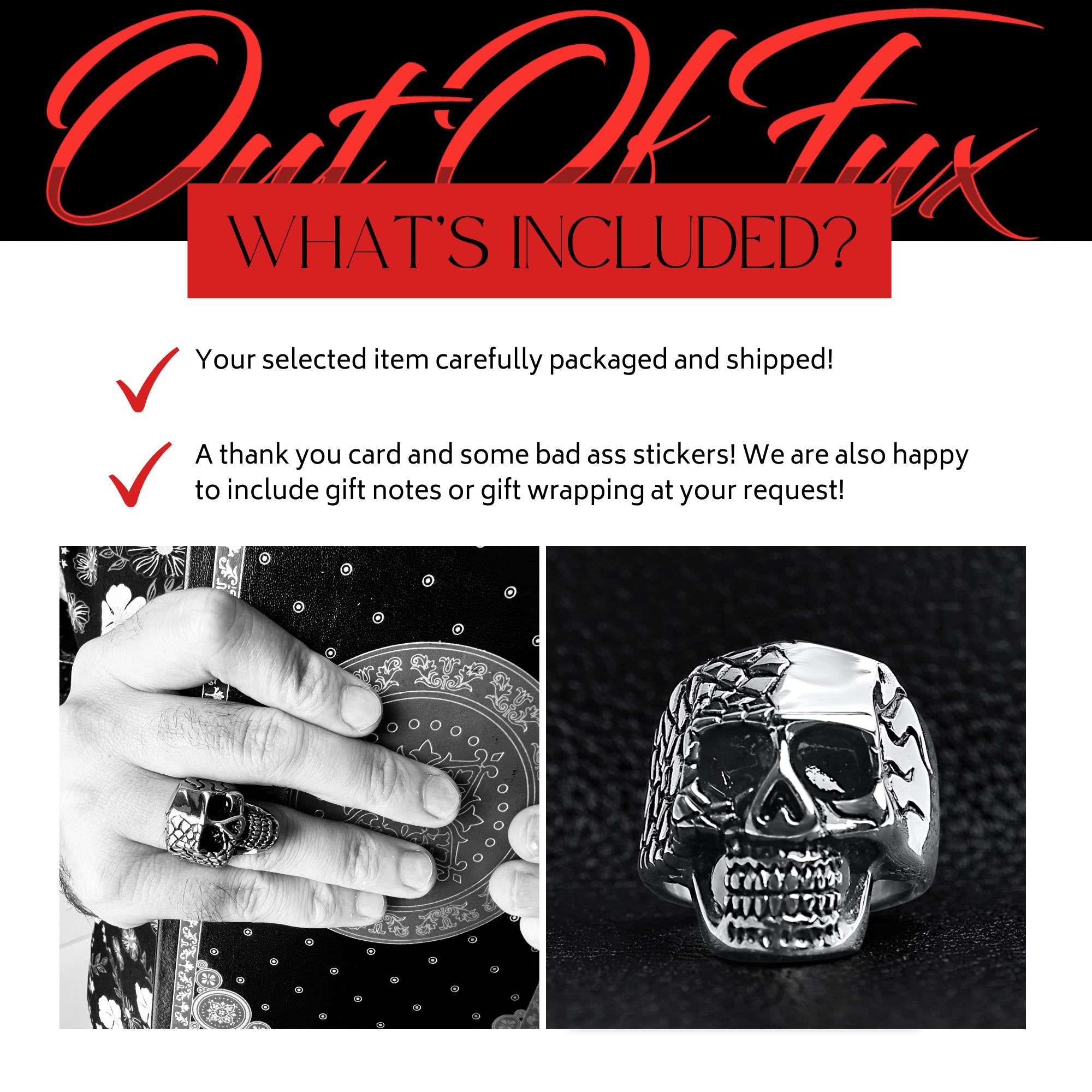 Stainless Steel Skull Cracked Ring: Polished Biker Statement Ring for Men Sizes 9-14
