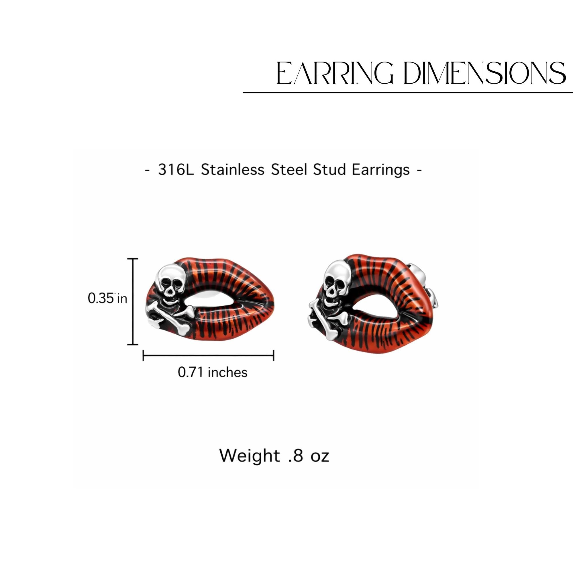 Red Skull Lip Jewelry Set: Stainless Steel Gothic Necklace and Stud Earrings