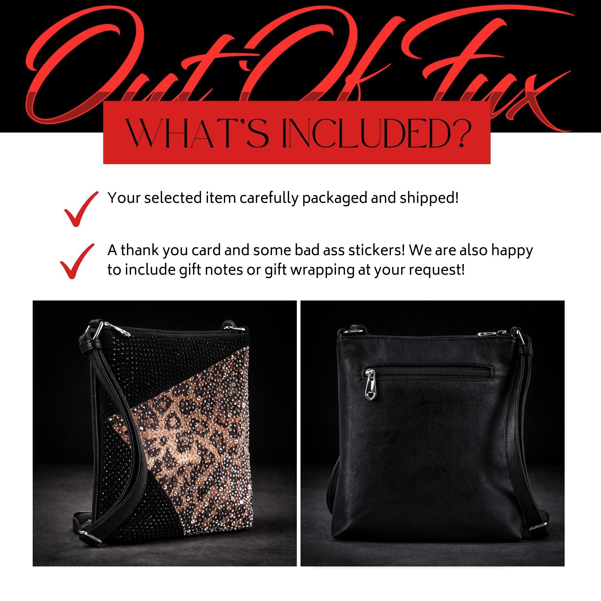 Leopard Rhinestone Crossbody Purse: Black Glam Statement Bag for Women