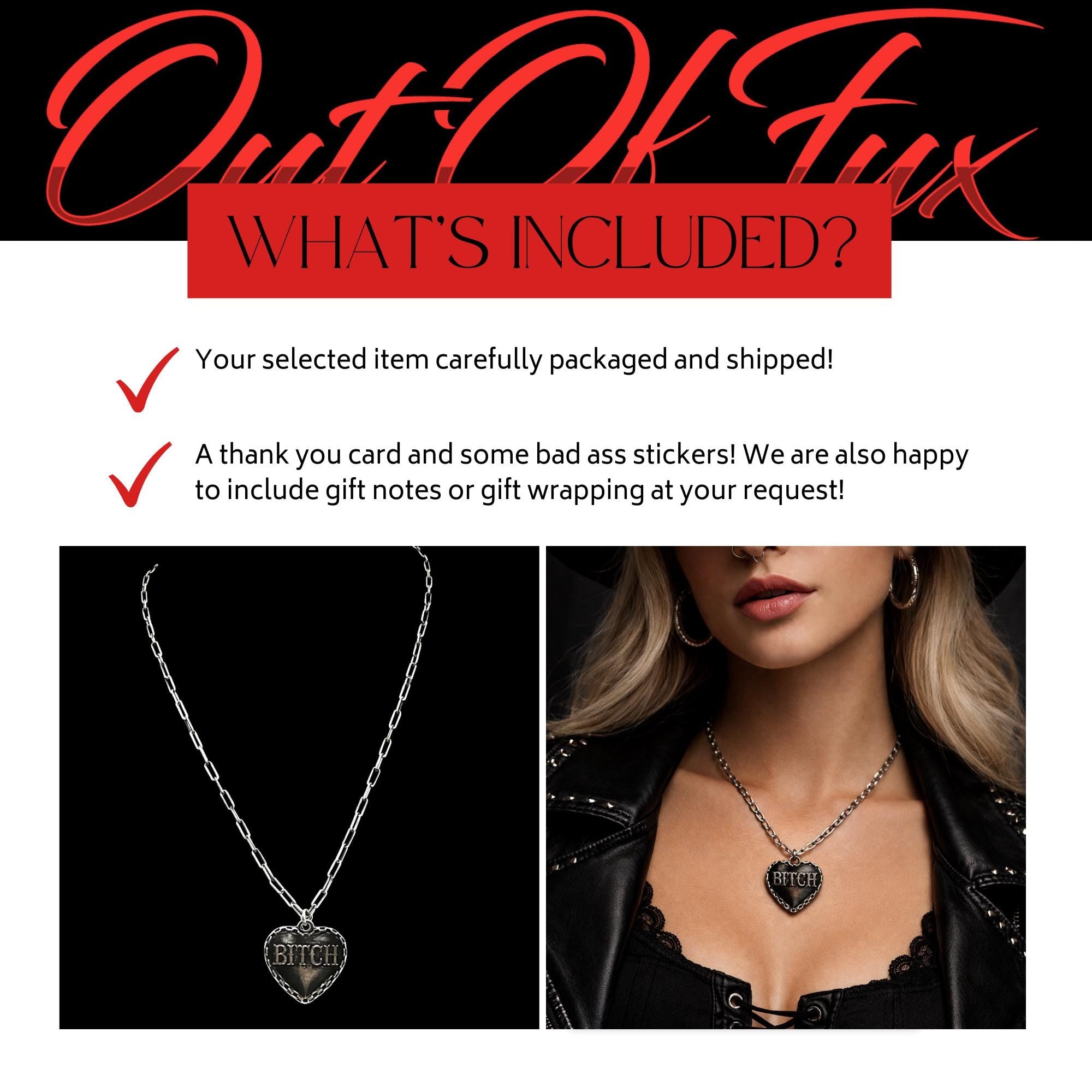 Bitch Heart Necklace, Stainless Steel Swear Word Pendant, Rebel Cowgirl Jewelry, Edgy Statement Necklace, Funny Gift for Bold Women