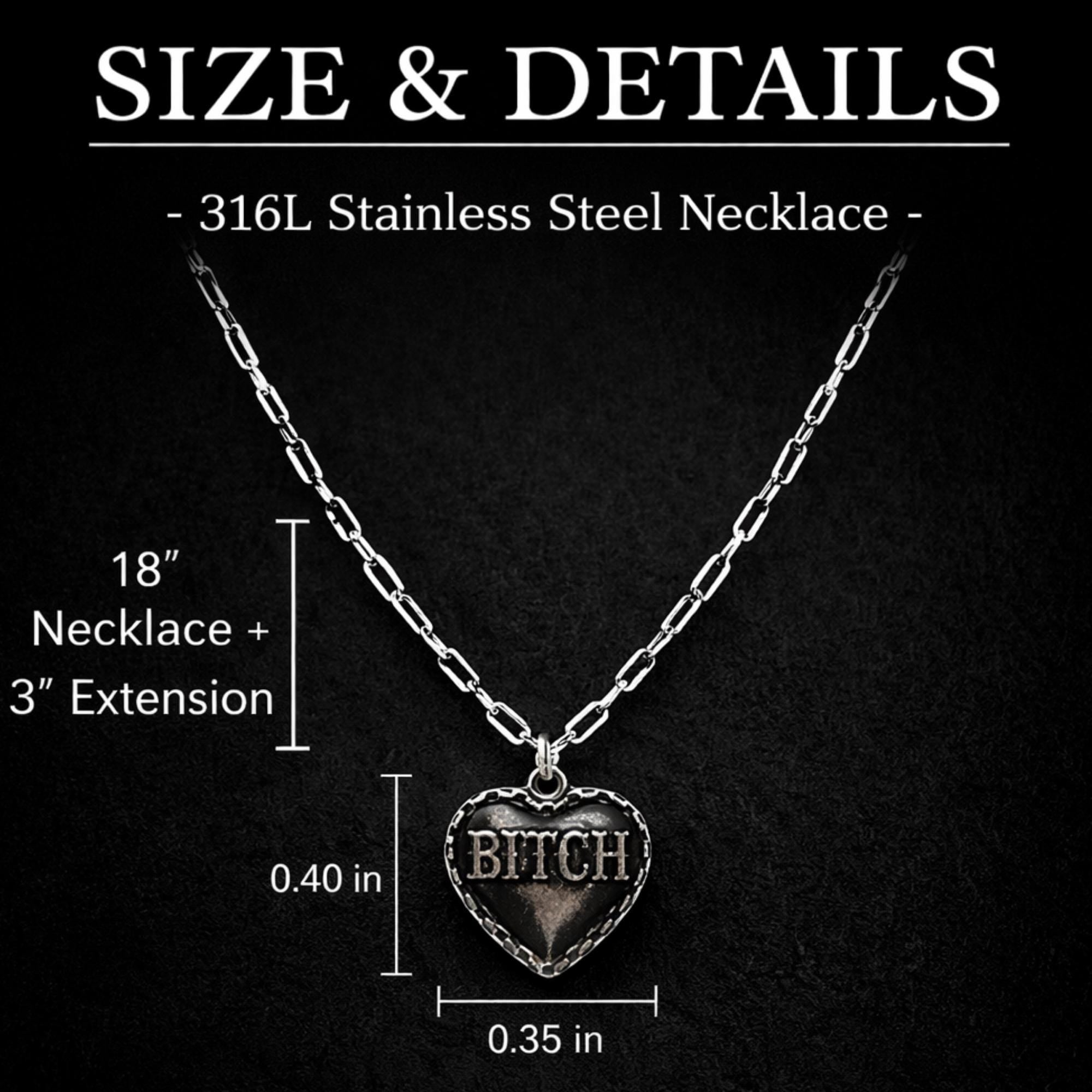 Bitch Heart Necklace, Stainless Steel Swear Word Pendant, Rebel Cowgirl Jewelry, Edgy Statement Necklace, Funny Gift for Bold Women