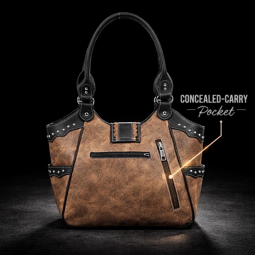 Brown & Black Western Handbag: Handmade Everyday Cowgirl Purse with Buckle and Dual Straps