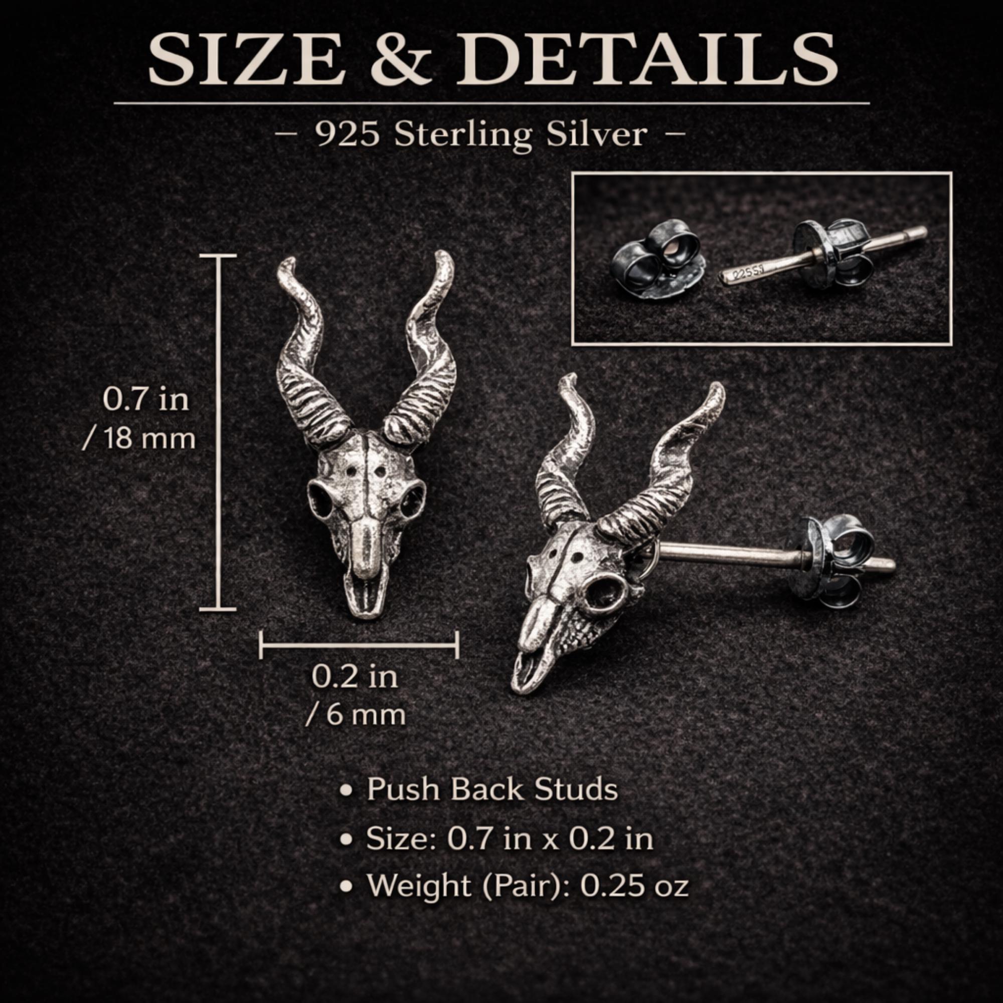 Goat Skull Sterling Silver Earrings: Gothic Biker Jewelry