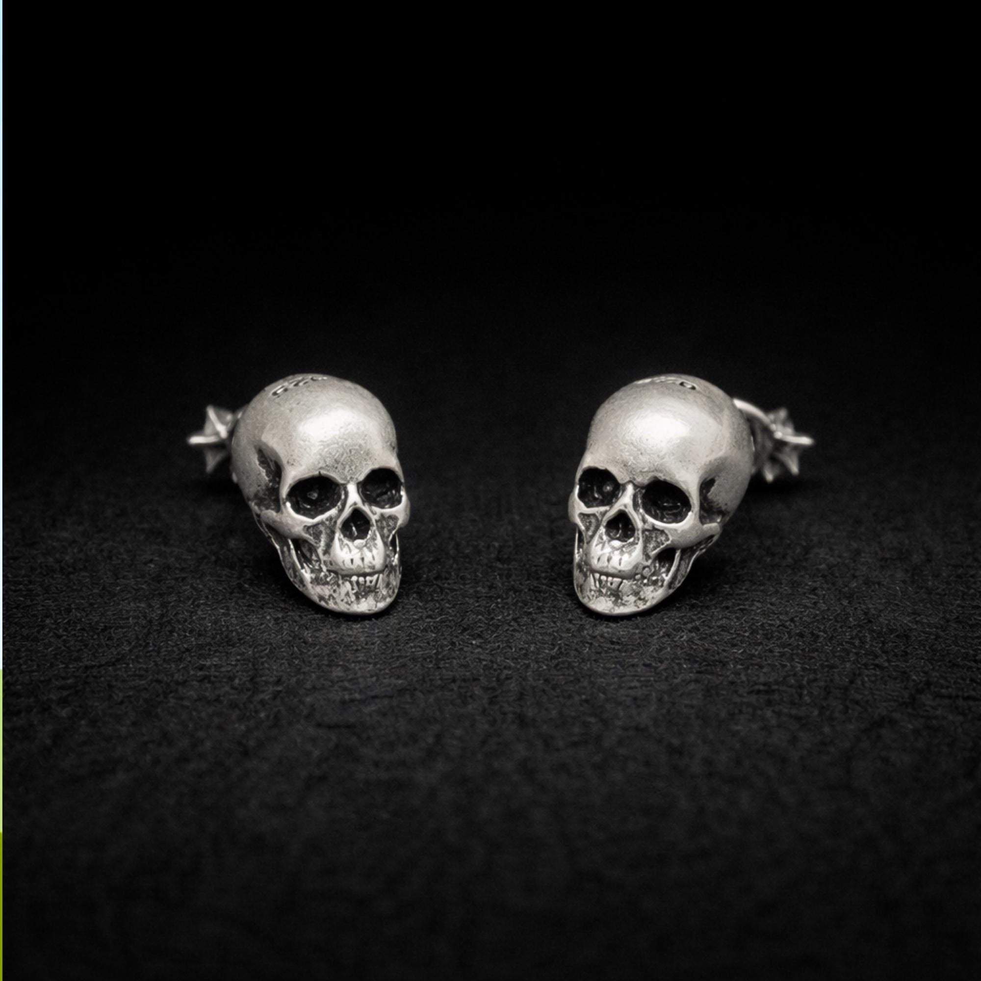 Sterling Silver Skull Stud Earrings: Gothic Biker Punk Jewelry