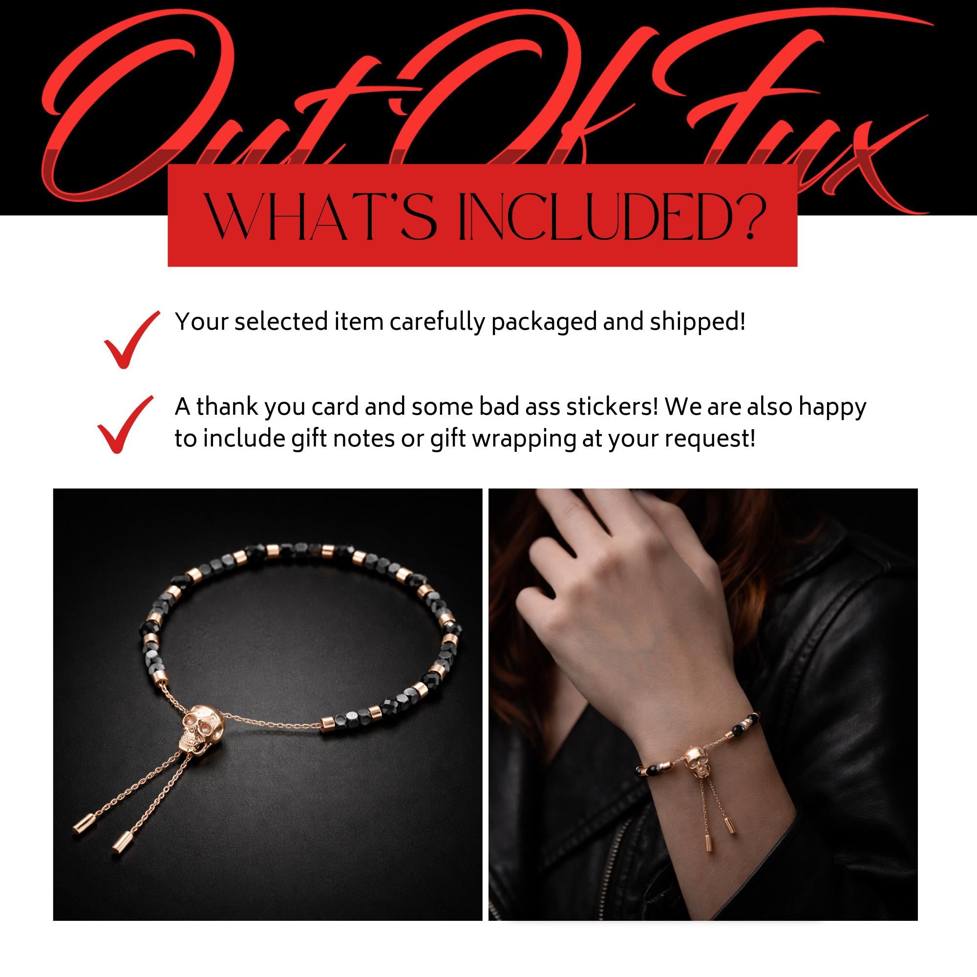 Rose Gold Skull Bracelet: Hematite Adjustable Goth Bead Jewelry