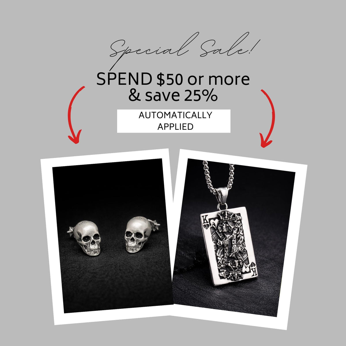 Biker Skull King Necklace for Men, Stainless Steel Playing Card Pendant, Gothic Mens Jewelry, Skull Pendant Necklace, Gift for Biker Dad
