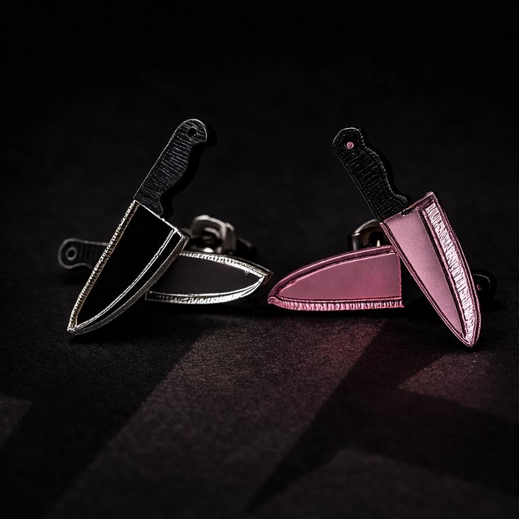 Handmade Horror Knife Stud Earrings: Goth Punk Acrylic Jewelry
